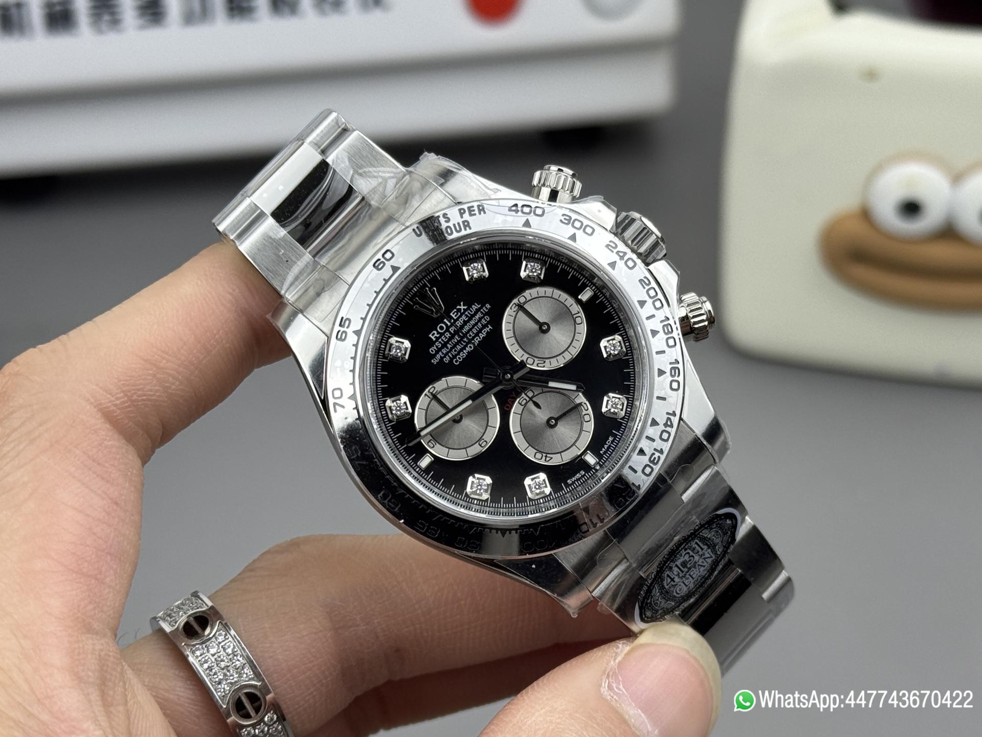 Super Clone Watches Rolex Daytona 126509 Black Dial Diamonds Hour Markers Silver Chrono Sub Dial 904L Steel Case Oyster Bracelet SH4131 Movement 02 Super Clone Watches Rolex Daytona 126509 Black Dial Diamonds Hour Markers Silver Chrono Sub Dial 904L Steel Case Oyster Bracelet SH4131 Movement 02