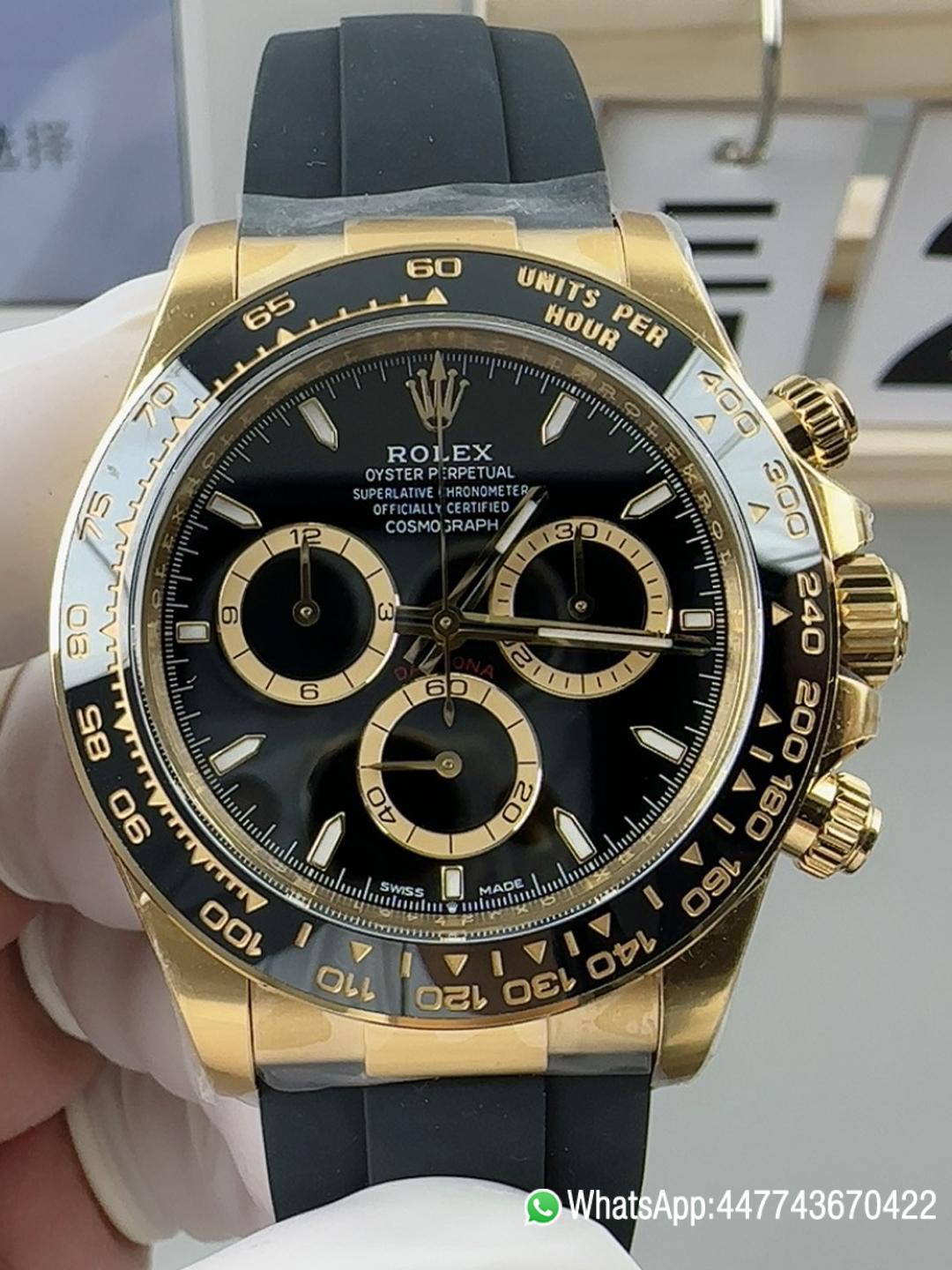 Super Clone Watches Rolex Daytona 126518 Black Dial Luminos Hour Markers Yellow Gold Case Black Ceramic Bezel Oysterflex Strap 4131 Caliber 00 Super Clone Watches Rolex Daytona 126518 Black Dial Luminos Hour Markers Yellow Gold Case Black Ceramic Bezel Oysterflex Strap 4131 Caliber 00