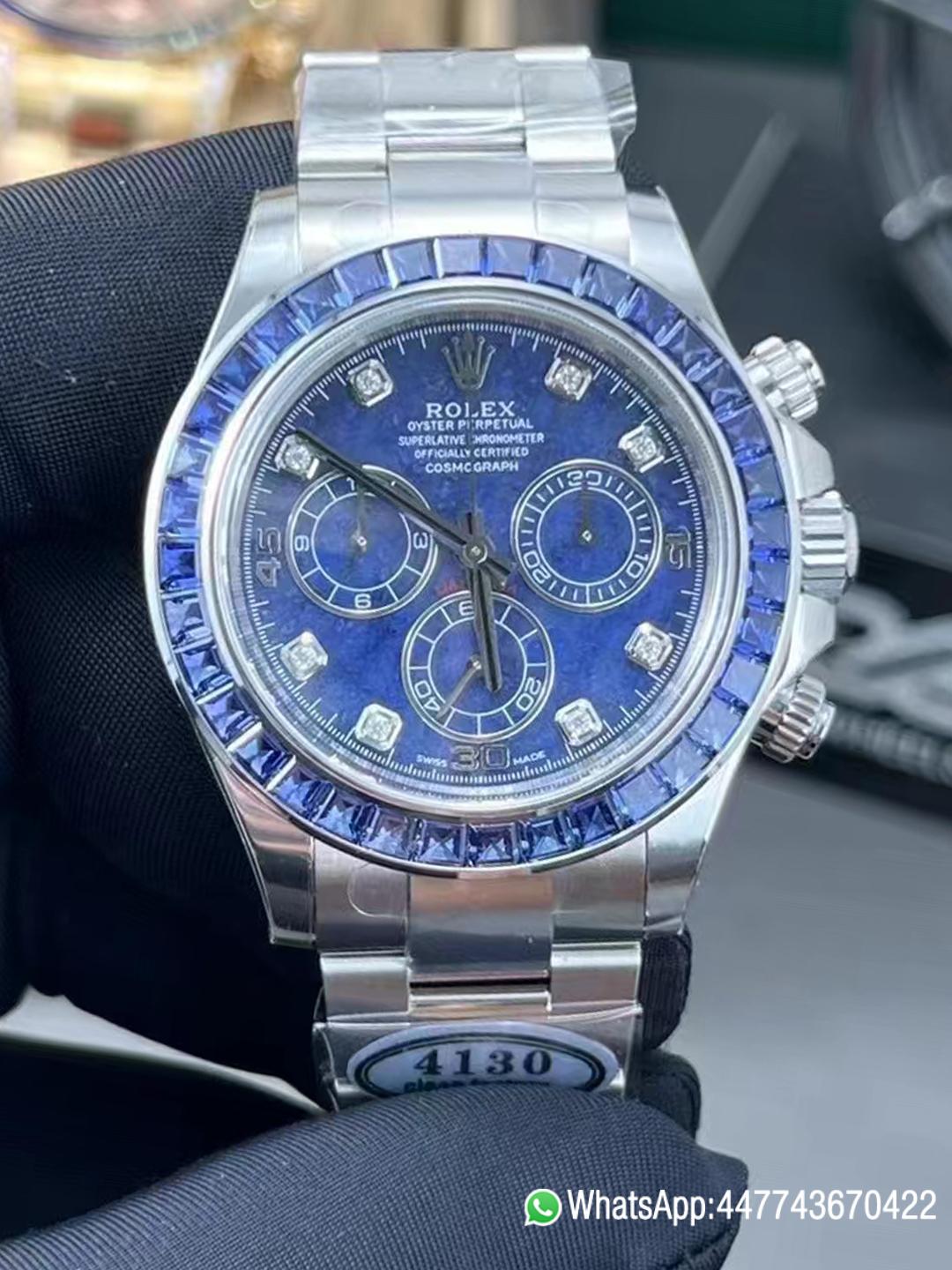 Premium Custom Daytona 116519 Blue Sodalite Dial Diamonds Bezel and Indexes Based on Super Clone Daytona DD4130 Movement Oyster Bracelet 00 Premium Custom Daytona 116519 Blue Sodalite Dial Diamonds Bezel and Indexes Based on Super Clone Daytona DD4130 Movement Oyster Bracelet 00