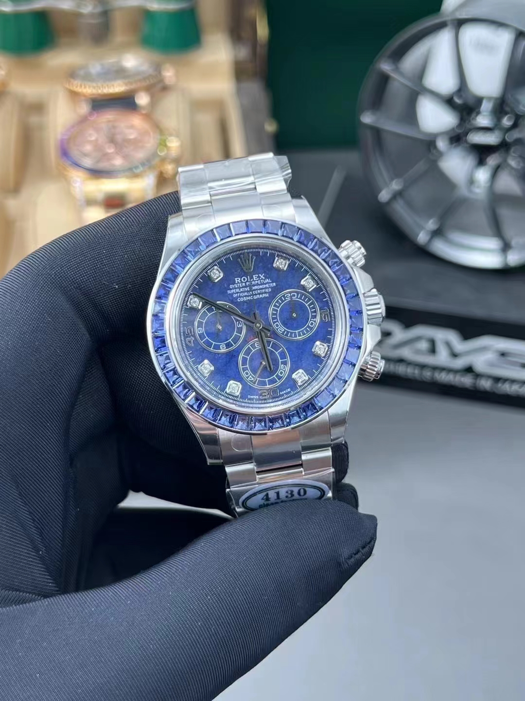 Premium Custom Daytona 116519 Blue Sodalite Dial Diamonds Bezel and Indexes Based on Victory Factory Daytona DD4130 Movement Oyster Bracelet 01 Premium Custom Daytona 116519 Blue Sodalite Dial Diamonds Bezel and Indexes Based on Clean Factory Daytona DD4130 Movement Oyster Bracelet 01