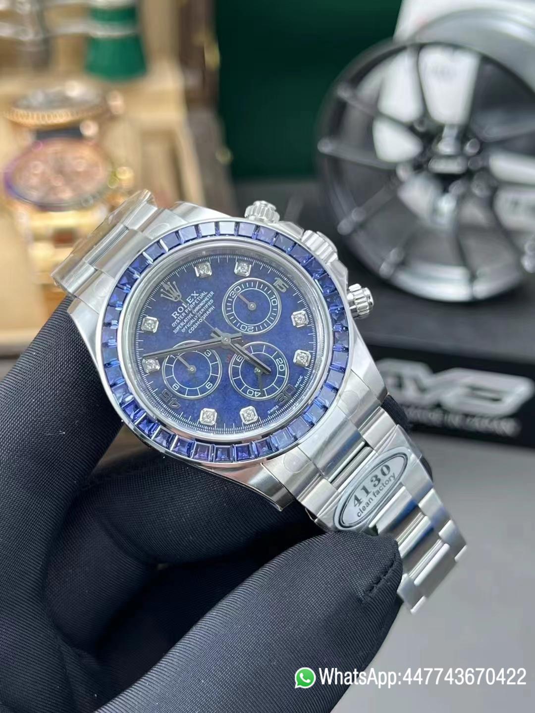 Premium Custom Daytona 116519 Blue Sodalite Dial Diamonds Bezel and Indexes Based on Super Clone Daytona DD4130 Movement Oyster Bracelet 02 Premium Custom Daytona 116519 Blue Sodalite Dial Diamonds Bezel and Indexes Based on Super Clone Daytona DD4130 Movement Oyster Bracelet 02