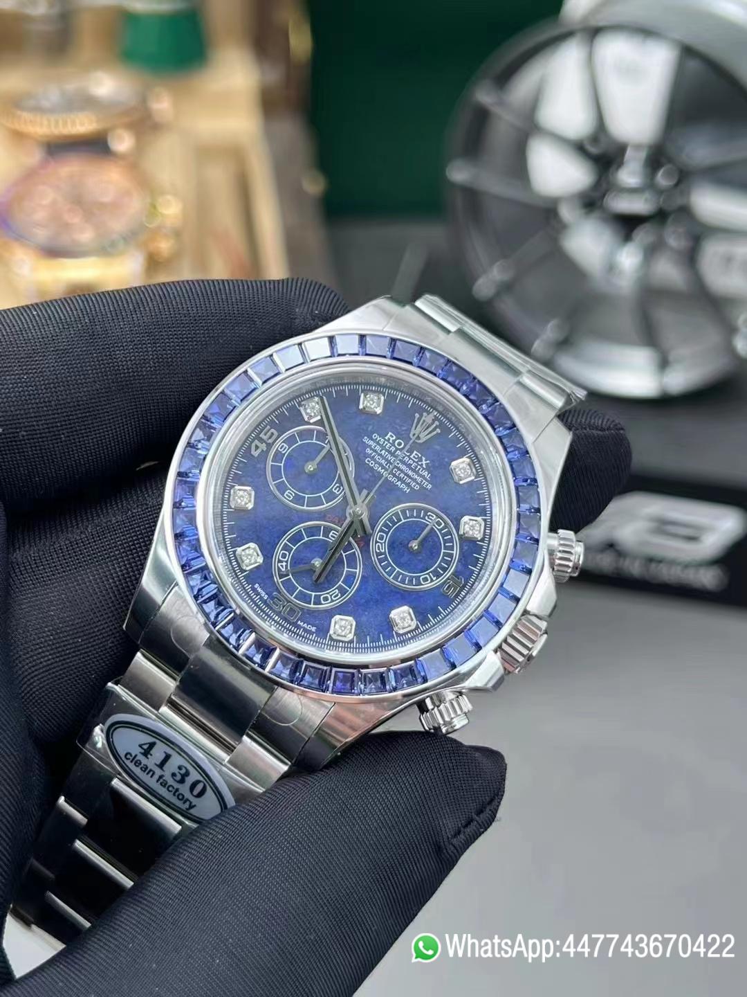 Premium Custom Daytona 116519 Blue Sodalite Dial Diamonds Bezel and Indexes Based on Super Clone Daytona DD4130 Movement Oyster Bracelet 03 Premium Custom Daytona 116519 Blue Sodalite Dial Diamonds Bezel and Indexes Based on Super Clone Daytona DD4130 Movement Oyster Bracelet 03