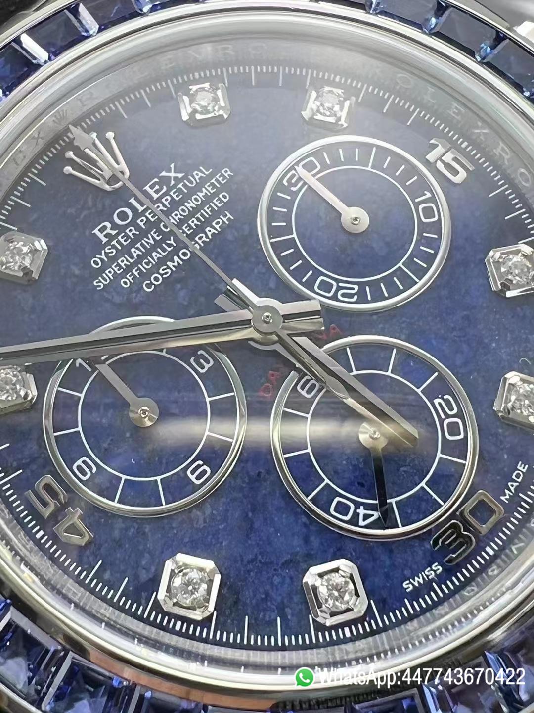 Premium Custom Daytona 116519 Blue Sodalite Dial Diamonds Bezel and Indexes Based on Super Clone Daytona DD4130 Movement Oyster Bracelet 05 Premium Custom Daytona 116519 Blue Sodalite Dial Diamonds Bezel and Indexes Based on Super Clone Daytona DD4130 Movement Oyster Bracelet 05