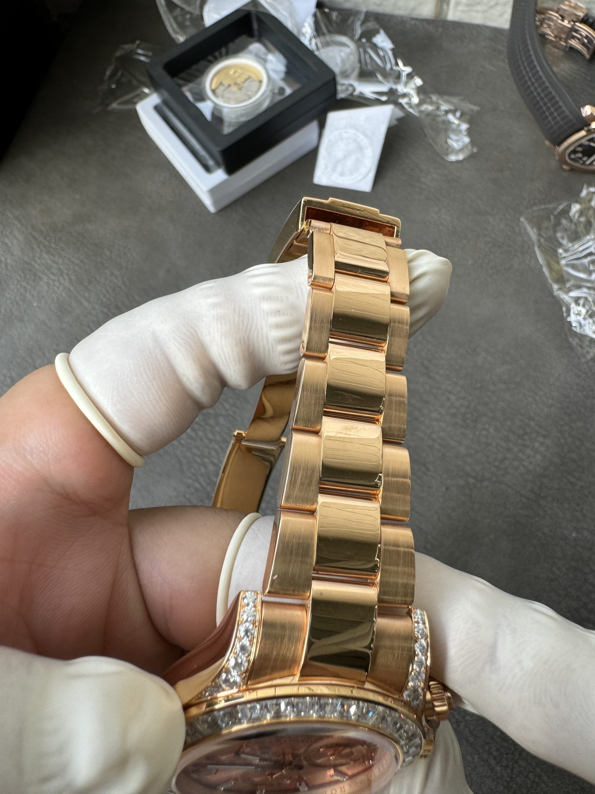 Victory Factory Rolex Custom SuperClone ICE Out Daytona 126595TBR Rose Gold Case Set with Diamonds Pink Dial with Diamond Indexs 4131 Movement 11 Clean Factory Rolex Custom SuperClone ICE Out Daytona 126595TBR Rose Gold Case Set with Diamonds Pink Dial with Diamond Indexs 4131 Movement 11