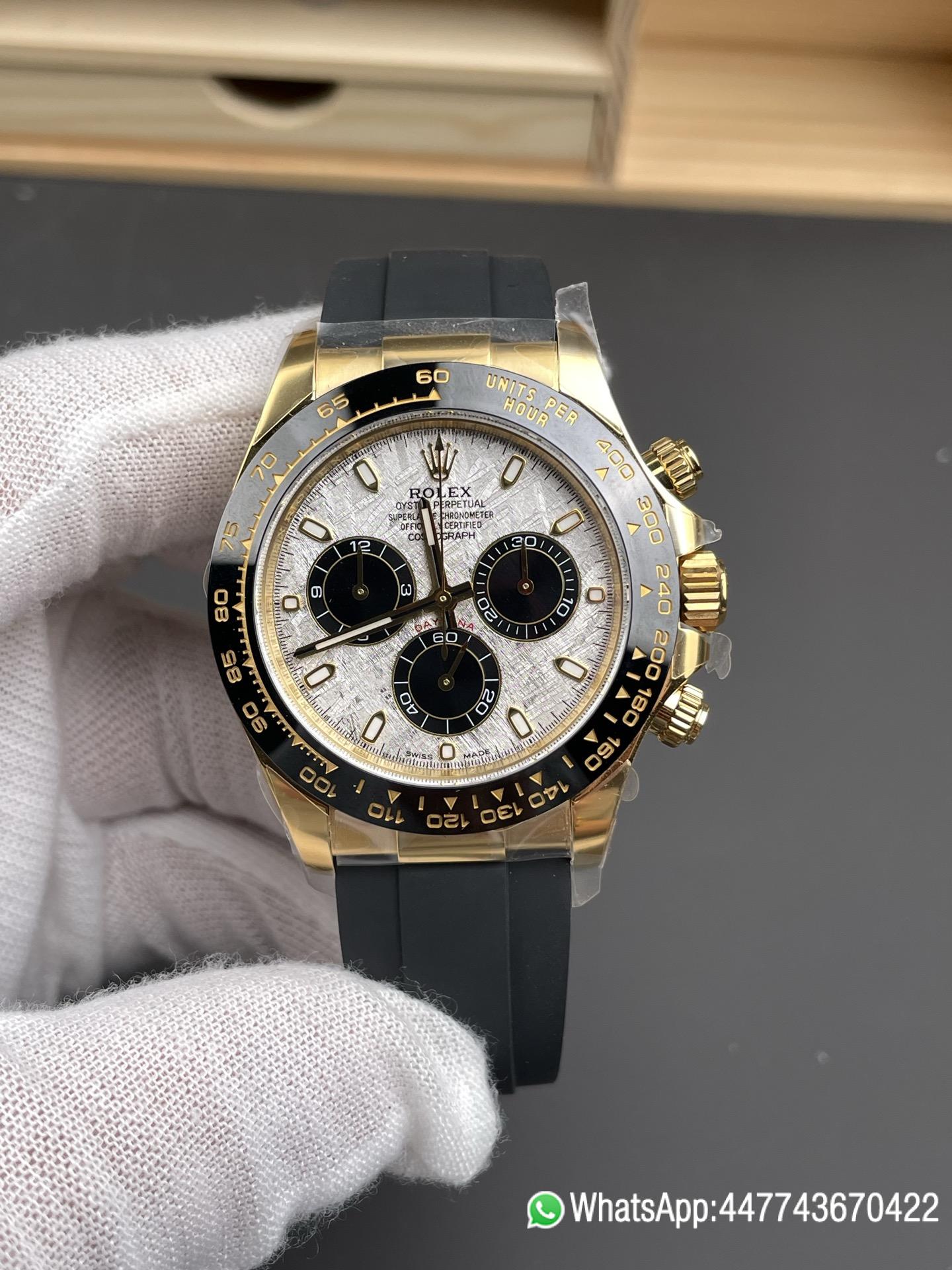 Super Clone Watch Daytona 116518LN Meteorite Dial Black Chrono Sub Dial Yellow Gold Case Oysterflex Strap DD4130 Movement 01 Super Clone Watch Daytona 116518LN Meteorite Dial Black Chrono Sub Dial Yellow Gold Case Oysterflex Strap DD4130 Movement 01