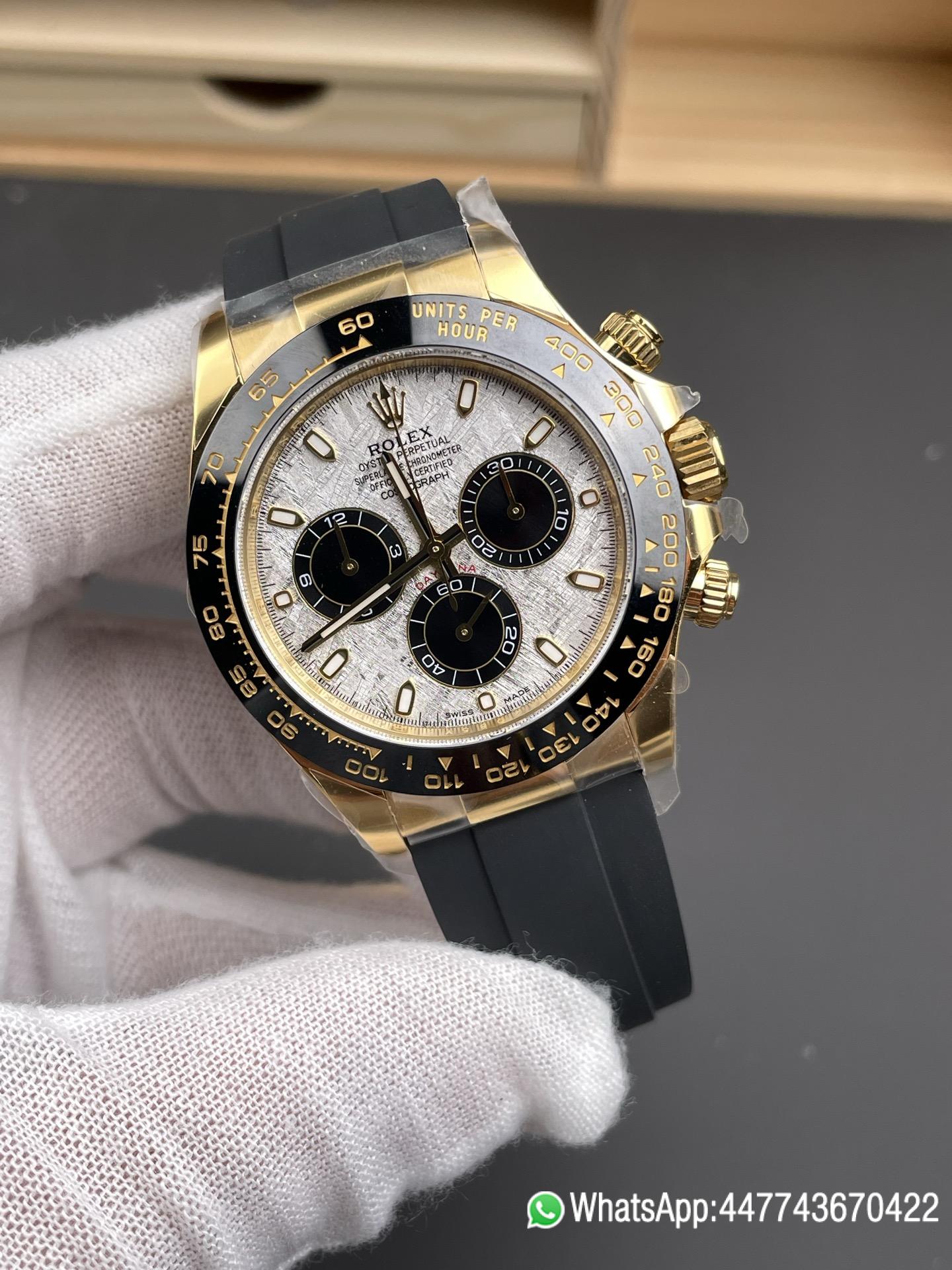 Super Clone Watch Daytona 116518LN Meteorite Dial Black Chrono Sub Dial Yellow Gold Case Oysterflex Strap DD4130 Movement 02 Super Clone Watch Daytona 116518LN Meteorite Dial Black Chrono Sub Dial Yellow Gold Case Oysterflex Strap DD4130 Movement 02