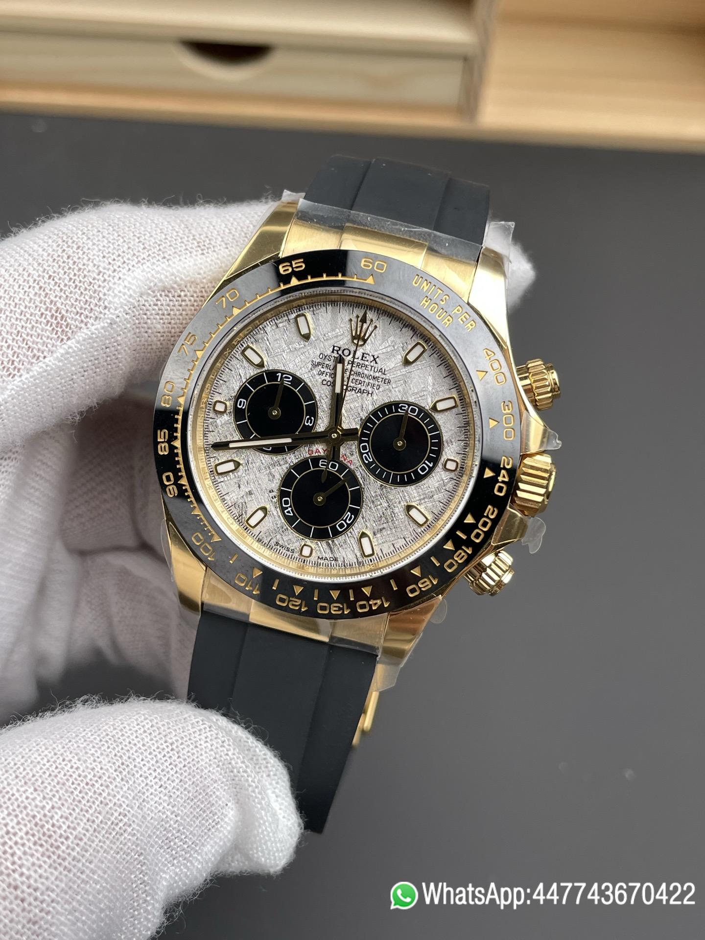 Super Clone Watch Daytona 116518LN Meteorite Dial Black Chrono Sub Dial Yellow Gold Case Oysterflex Strap DD4130 Movement 03 Super Clone Watch Daytona 116518LN Meteorite Dial Black Chrono Sub Dial Yellow Gold Case Oysterflex Strap DD4130 Movement 03