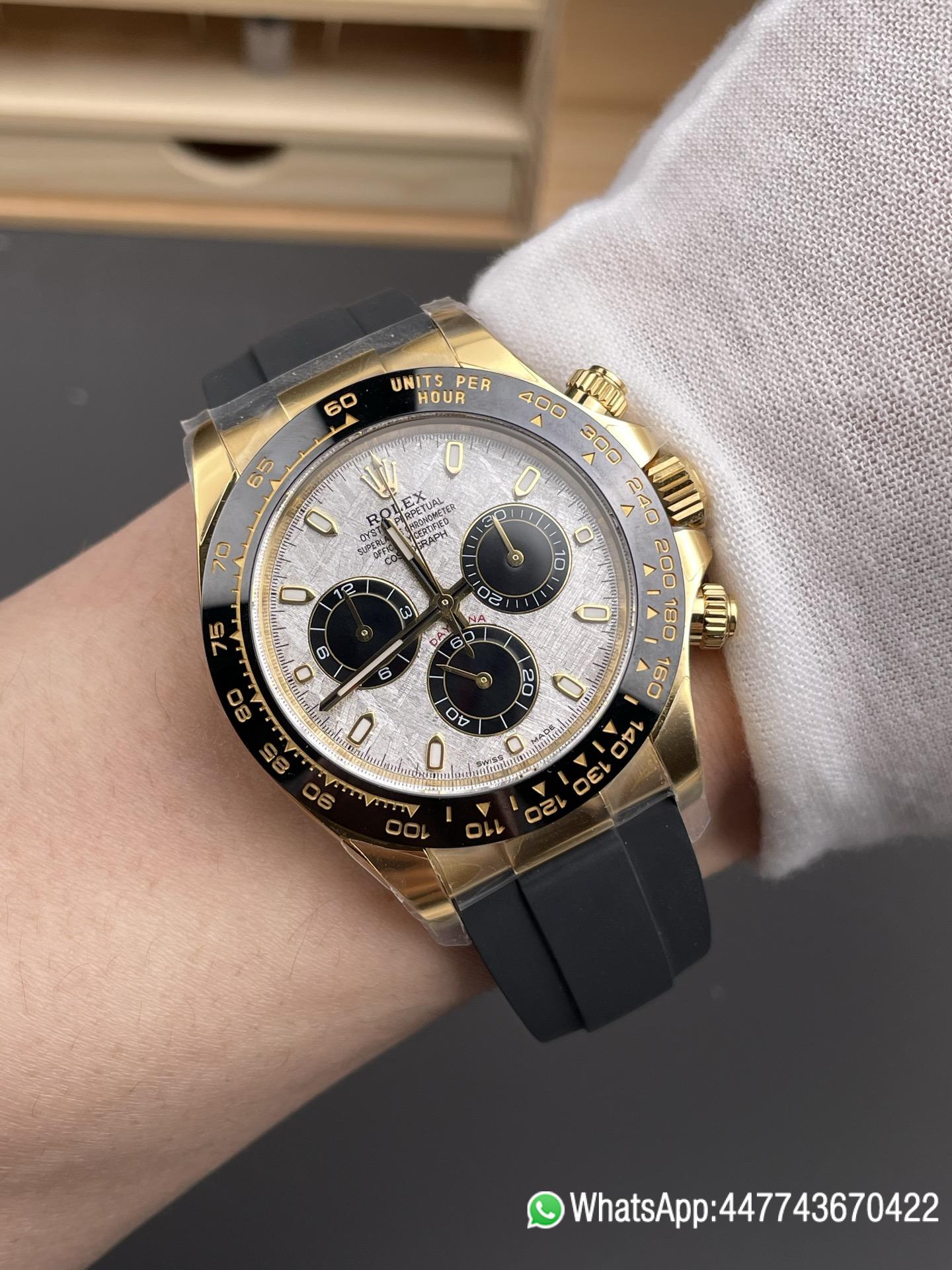 Super Clone Watch Daytona 116518LN Meteorite Dial Black Chrono Sub Dial Yellow Gold Case Oysterflex Strap DD4130 Movement 09 Super Clone Watch Daytona 116518LN Meteorite Dial Black Chrono Sub Dial Yellow Gold Case Oysterflex Strap DD4130 Movement 09