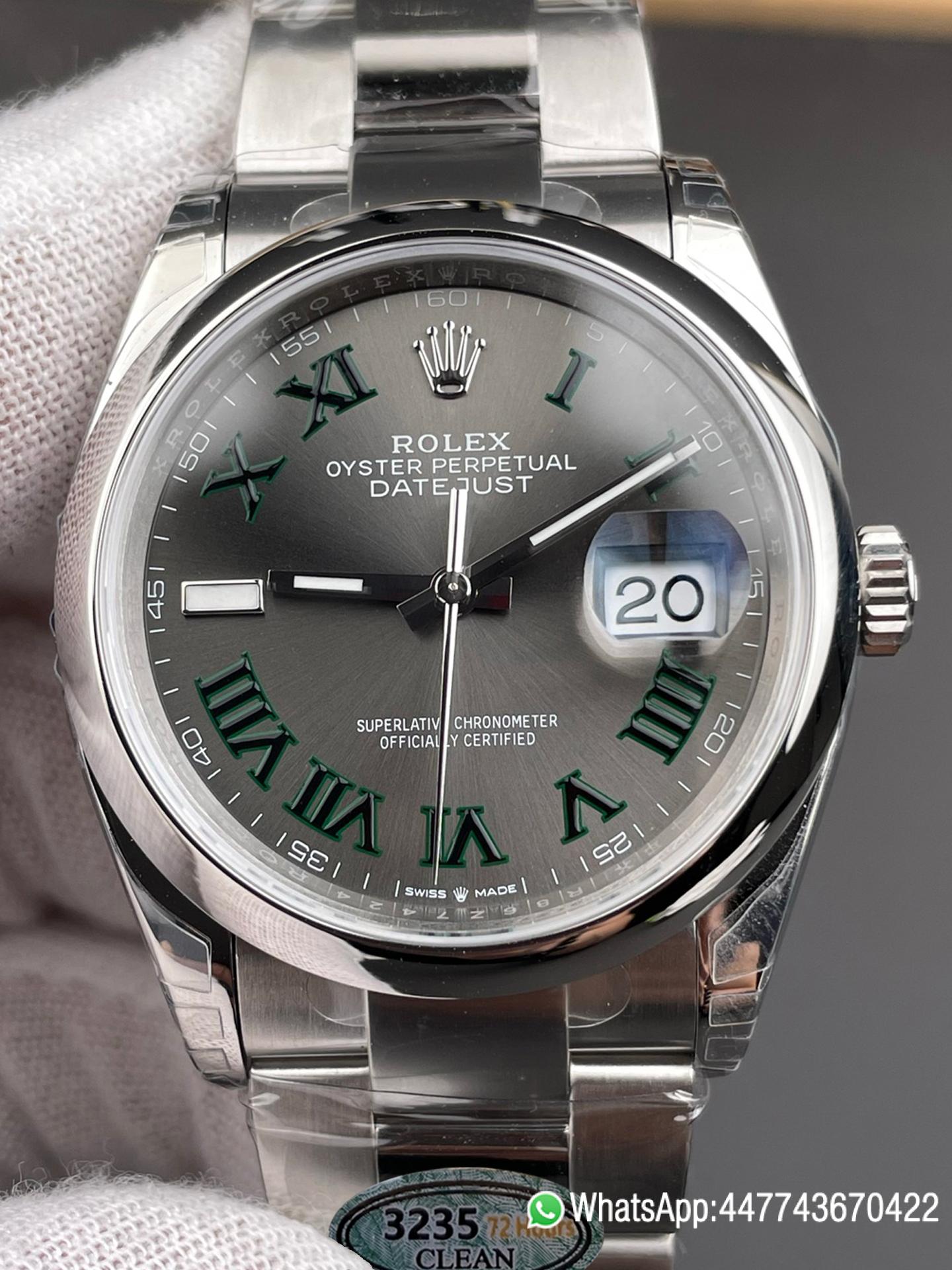 Super Clone Watch Datejust 36 Wimbledon Ref 126200 Gray Dail with Roma Hour Markers Smooth Bezel DanDong 3235 Movement 72 Hours PW 00 Super Clone Watch Datejust 36 Wimbledon Ref 126200 Gray Dail with Roma Hour Markers Smooth Bezel DanDong 3235 Movement 72 Hours PW 00