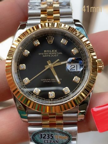Clean Factory Watch Datejust 41mm Ref 126333 Oystersteel and Yellow Gold Black Dial with Diamonds Indexes DanDong 3235 Movement 00