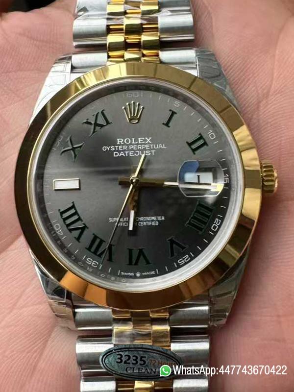 Super Clone DateJust 41 126303 Wimbledon Slate Dial with Roma Indexes Yellow Gold Smooth Bezel Two Tone Jubilee Bracelet DD 3235 Movement 00 Super Clone DateJust 41 126303 Wimbledon Slate Dial with Roma Indexes Yellow Gold Smooth Bezel Two Tone Jubilee Bracelet DD 3235 Movement 00