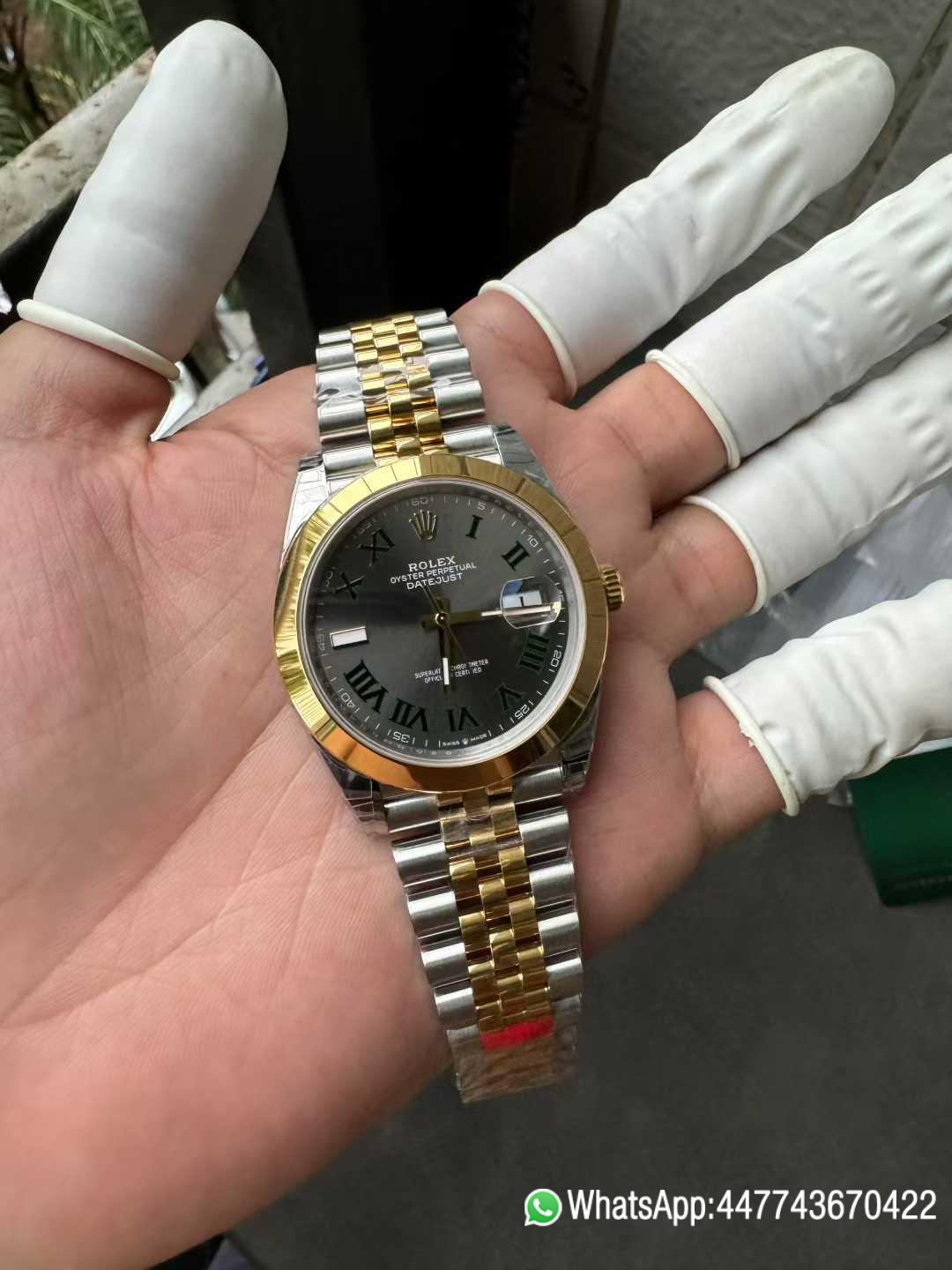 Super Clone DateJust 41 126303 Wimbledon Slate Dial with Roma Indexes Yellow Gold Smooth Bezel Two Tone Jubilee Bracelet DD 3235 Movement 01 Super Clone DateJust 41 126303 Wimbledon Slate Dial with Roma Indexes Yellow Gold Smooth Bezel Two Tone Jubilee Bracelet DD 3235 Movement 01