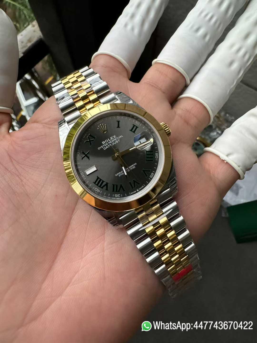 Super Clone DateJust 41 126303 Wimbledon Slate Dial with Roma Indexes Yellow Gold Smooth Bezel Two Tone Jubilee Bracelet DD 3235 Movement 03 Super Clone DateJust 41 126303 Wimbledon Slate Dial with Roma Indexes Yellow Gold Smooth Bezel Two Tone Jubilee Bracelet DD 3235 Movement 03