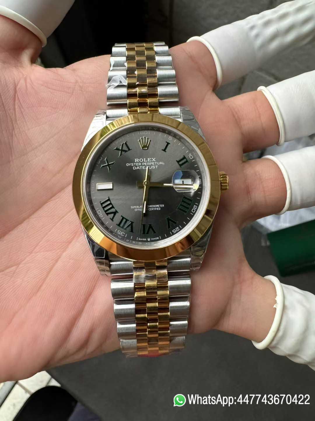 Super Clone DateJust 41 126303 Wimbledon Slate Dial with Roma Indexes Yellow Gold Smooth Bezel Two Tone Jubilee Bracelet DD 3235 Movement 04 Super Clone DateJust 41 126303 Wimbledon Slate Dial with Roma Indexes Yellow Gold Smooth Bezel Two Tone Jubilee Bracelet DD 3235 Movement 04