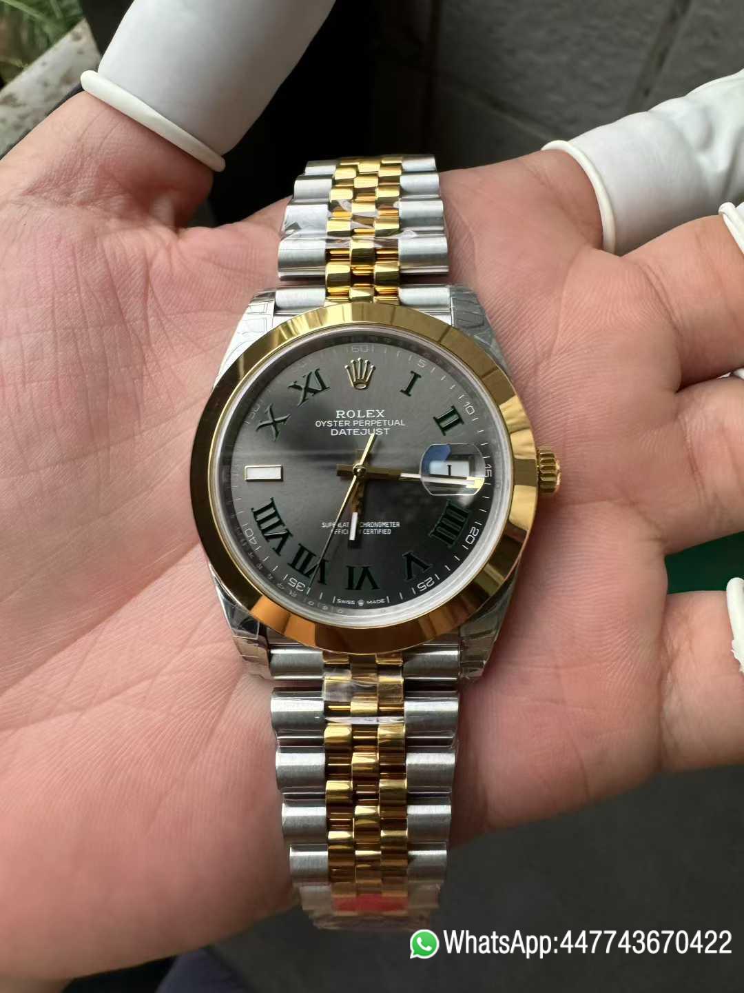 Super Clone DateJust 41 126303 Wimbledon Slate Dial with Roma Indexes Yellow Gold Smooth Bezel Two Tone Jubilee Bracelet DD 3235 Movement 05 Super Clone DateJust 41 126303 Wimbledon Slate Dial with Roma Indexes Yellow Gold Smooth Bezel Two Tone Jubilee Bracelet DD 3235 Movement 05