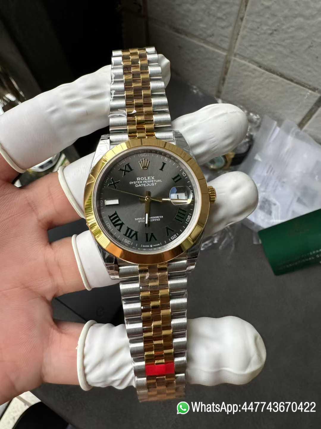 Super Clone DateJust 41 126303 Wimbledon Slate Dial with Roma Indexes Yellow Gold Smooth Bezel Two Tone Jubilee Bracelet DD 3235 Movement 06 Super Clone DateJust 41 126303 Wimbledon Slate Dial with Roma Indexes Yellow Gold Smooth Bezel Two Tone Jubilee Bracelet DD 3235 Movement 06