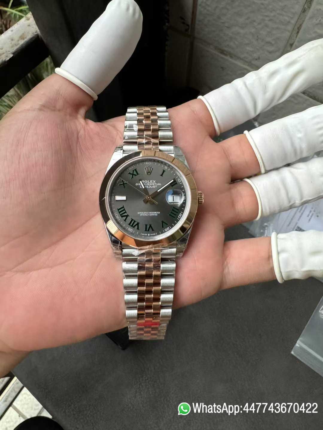 Super Clone DateJust 41 126331 Wimbledon Slate Dial with Roma Indexes Rose Gold Smooth Bezel Two Tone Jubilee Bracelet DD 3235 Movement 00 Super Clone DateJust 41 126331 Wimbledon Slate Dial with Roma Indexes Rose Gold Smooth Bezel Two Tone Jubilee Bracelet DD 3235 Movement 00