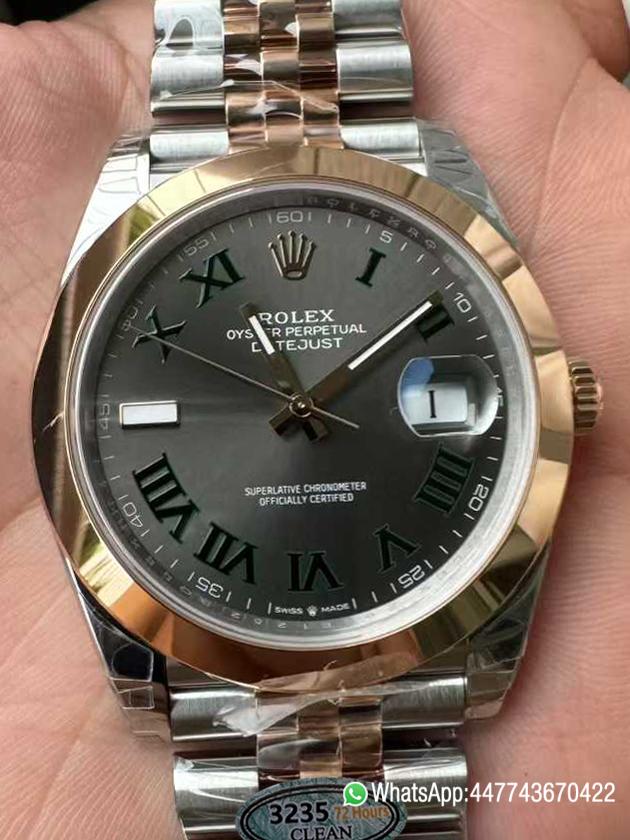 Super Clone DateJust 41 126331 Wimbledon Slate Dial with Roma Indexes Rose Gold Smooth Bezel Two Tone Jubilee Bracelet DD 3235 Movement 000 Super Clone DateJust 41 126331 Wimbledon Slate Dial with Roma Indexes Rose Gold Smooth Bezel Two Tone Jubilee Bracelet DD 3235 Movement 000