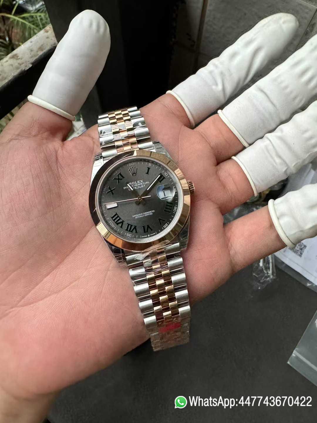 Super Clone DateJust 41 126331 Wimbledon Slate Dial with Roma Indexes Rose Gold Smooth Bezel Two Tone Jubilee Bracelet DD 3235 Movement 01 Super Clone DateJust 41 126331 Wimbledon Slate Dial with Roma Indexes Rose Gold Smooth Bezel Two Tone Jubilee Bracelet DD 3235 Movement 01