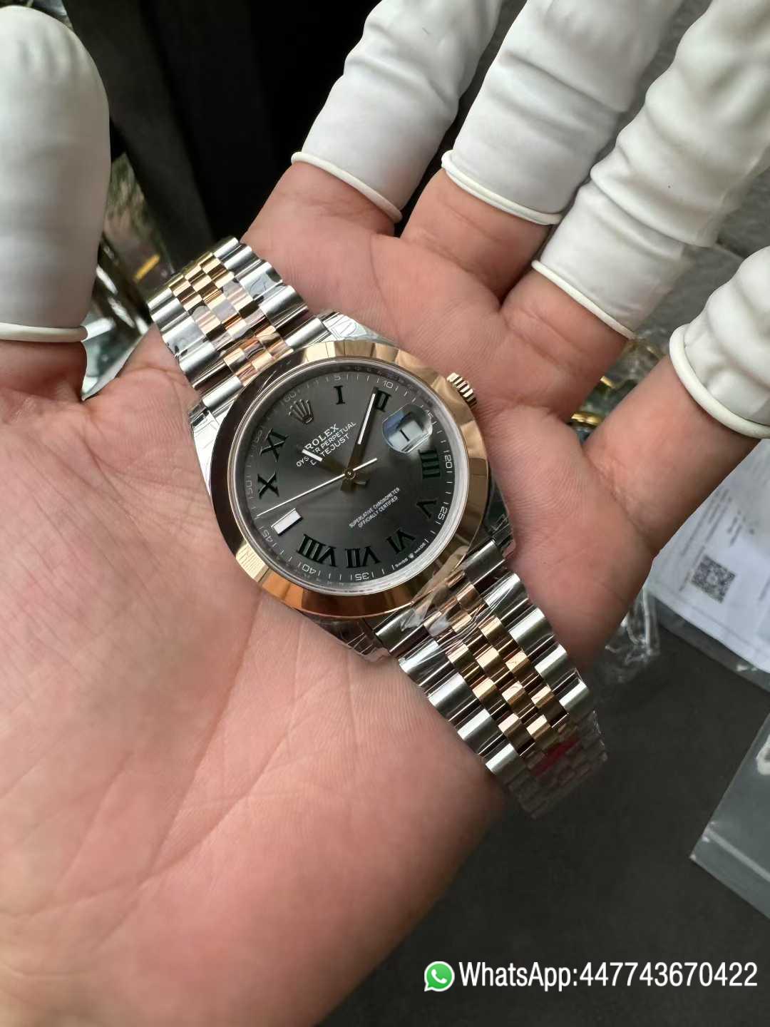 Super Clone DateJust 41 126331 Wimbledon Slate Dial with Roma Indexes Rose Gold Smooth Bezel Two Tone Jubilee Bracelet DD 3235 Movement 02 Super Clone DateJust 41 126331 Wimbledon Slate Dial with Roma Indexes Rose Gold Smooth Bezel Two Tone Jubilee Bracelet DD 3235 Movement 02