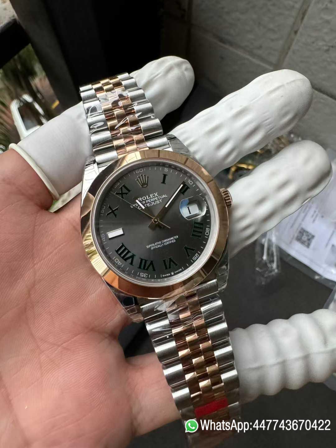 Super Clone DateJust 41 126331 Wimbledon Slate Dial with Roma Indexes Rose Gold Smooth Bezel Two Tone Jubilee Bracelet DD 3235 Movement 03 Super Clone DateJust 41 126331 Wimbledon Slate Dial with Roma Indexes Rose Gold Smooth Bezel Two Tone Jubilee Bracelet DD 3235 Movement 03