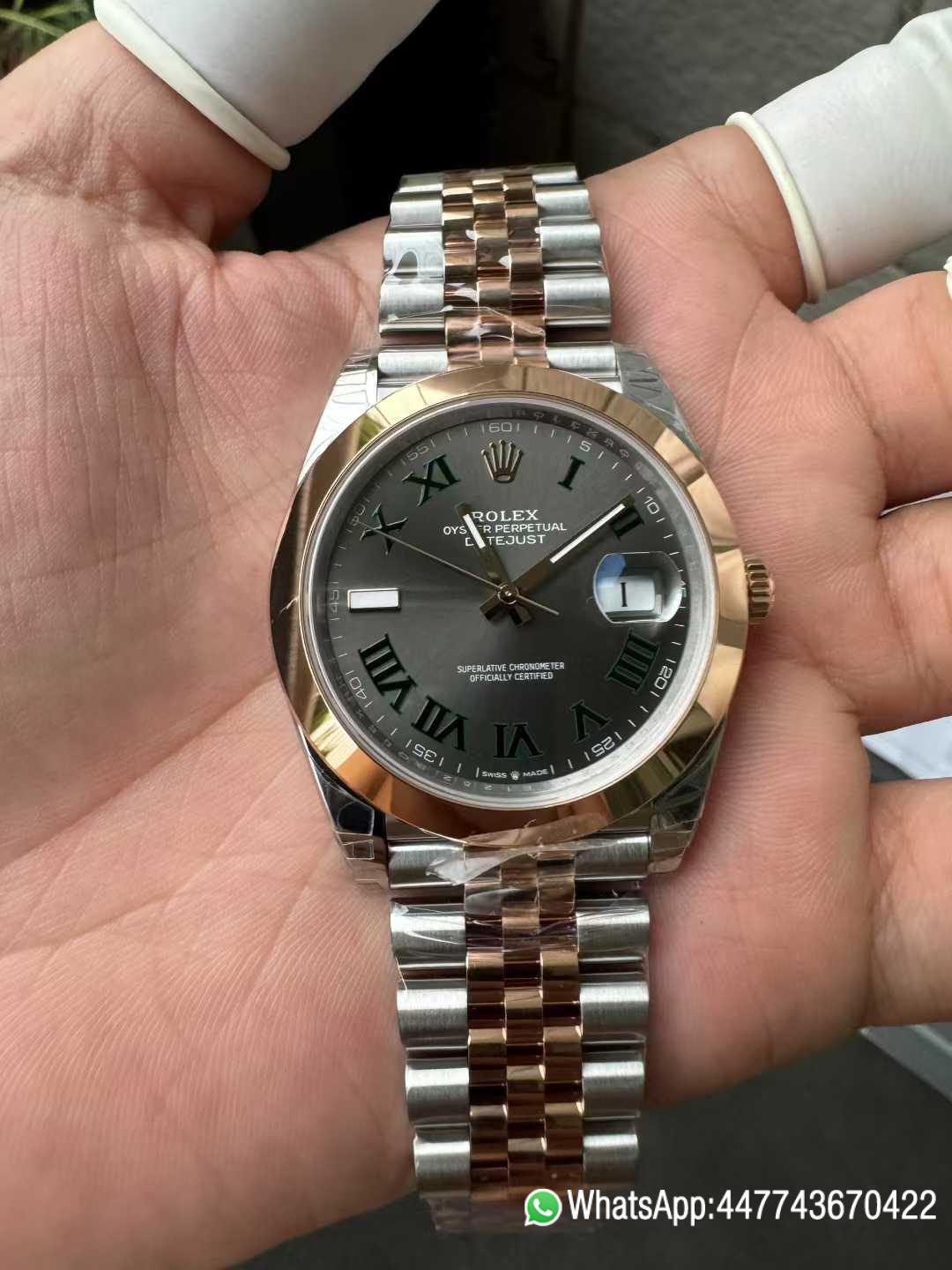 Super Clone DateJust 41 126331 Wimbledon Slate Dial with Roma Indexes Rose Gold Smooth Bezel Two Tone Jubilee Bracelet DD 3235 Movement 04 Super Clone DateJust 41 126331 Wimbledon Slate Dial with Roma Indexes Rose Gold Smooth Bezel Two Tone Jubilee Bracelet DD 3235 Movement 04