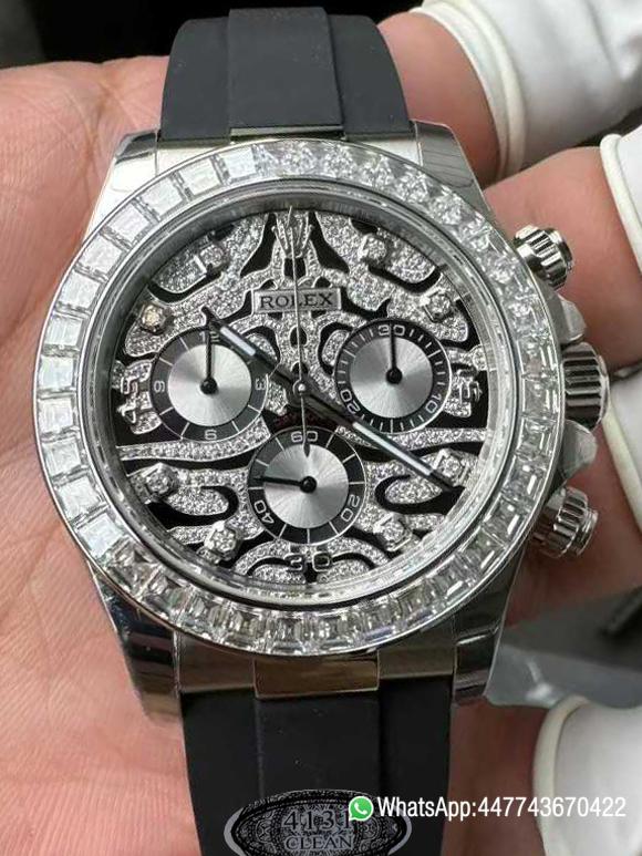 Super Clone Daytona Eye of the Tiger 116589TBR Wrapped Platinum 40mm Black Diamond Motif Dial Baguette Bezel Oysterflex Strap DD4131 Movement 000 Super Clone Daytona Eye of the Tiger 116589TBR Wrapped Platinum 40mm Black Diamond Motif Dial Baguette Bezel Oysterflex Strap DD4131 Movement 000