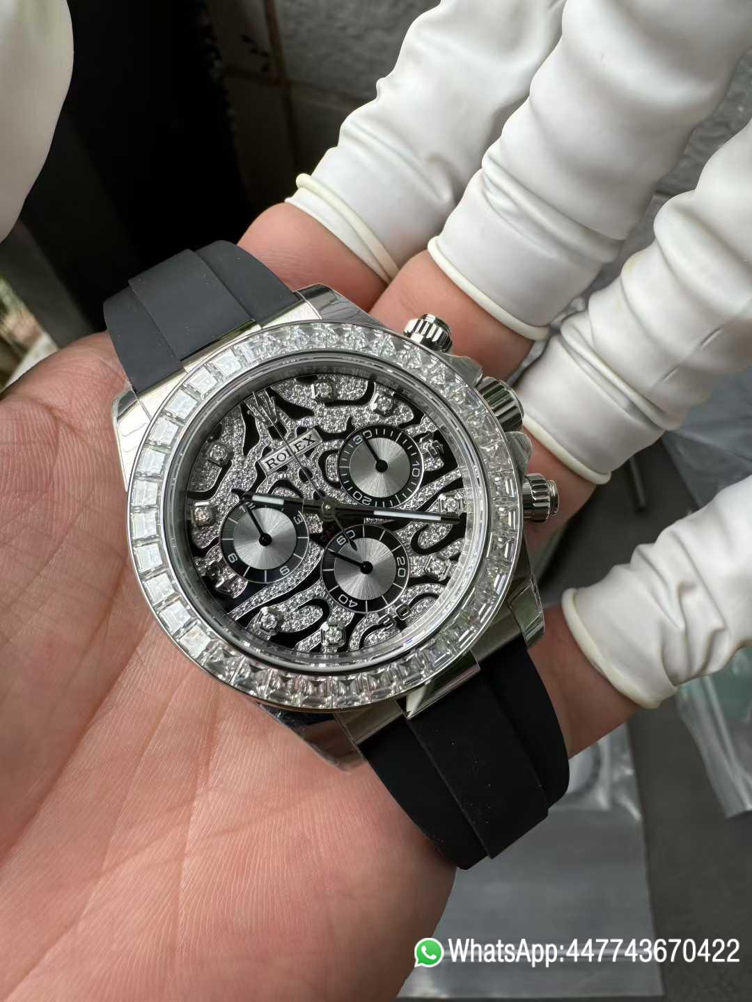 Super Clone Daytona Eye of the Tiger 116589TBR Wrapped Platinum 40mm Black Diamond Motif Dial Baguette Bezel Oysterflex Strap DD4131 Movement 03 Super Clone Daytona Eye of the Tiger 116589TBR Wrapped Platinum 40mm Black Diamond Motif Dial Baguette Bezel Oysterflex Strap DD4131 Movement 03