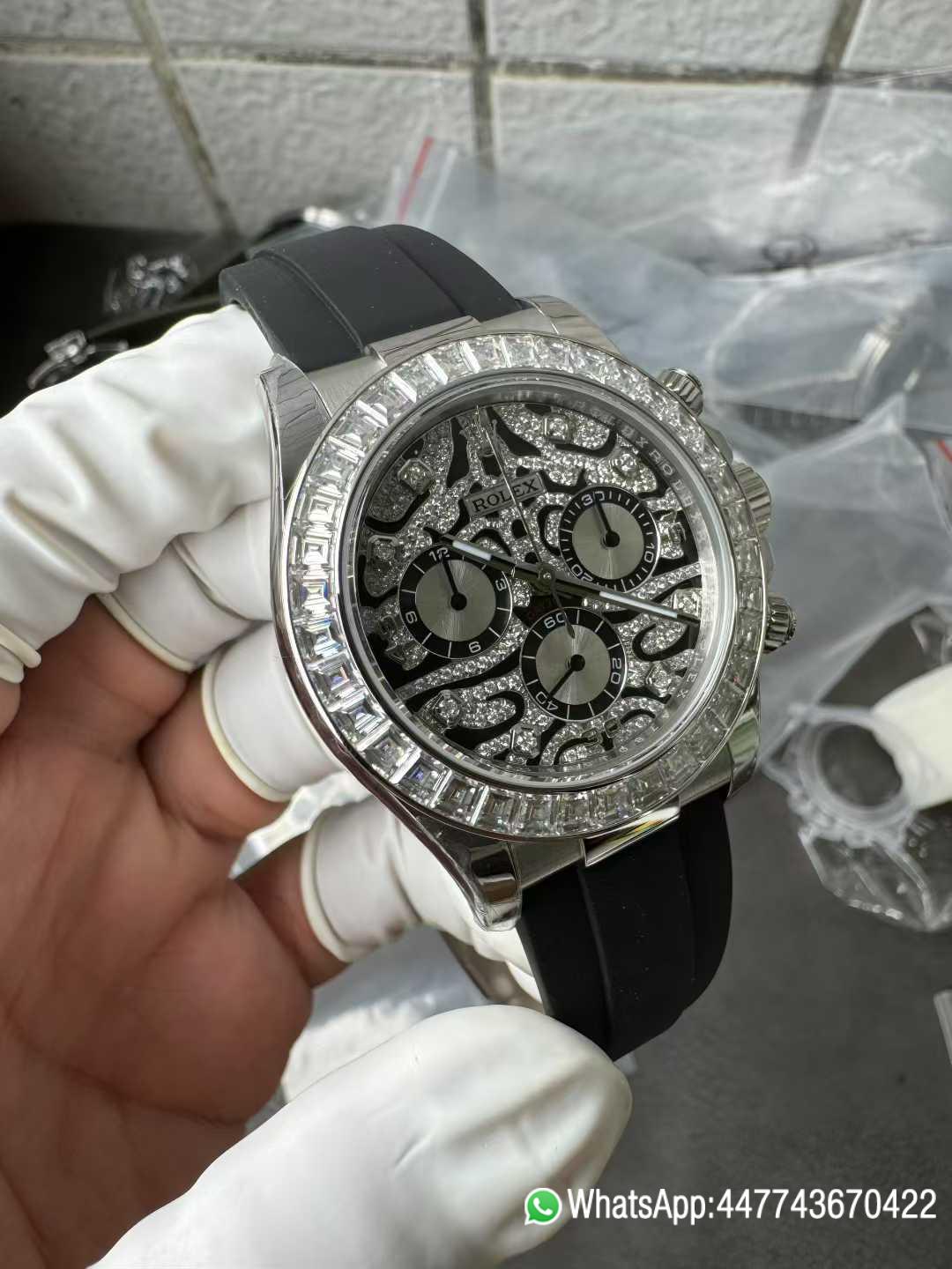 Super Clone Daytona Eye of the Tiger 116589TBR Wrapped Platinum 40mm Black Diamond Motif Dial Baguette Bezel Oysterflex Strap DD4131 Movement 05 Super Clone Daytona Eye of the Tiger 116589TBR Wrapped Platinum 40mm Black Diamond Motif Dial Baguette Bezel Oysterflex Strap DD4131 Movement 05