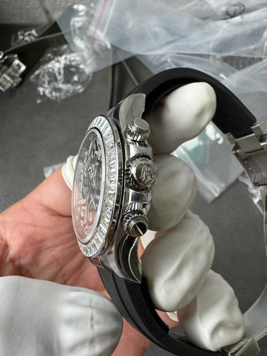 Victory Factory Daytona Eye of the Tiger 116589TBR Wrapped Platinum 40mm Black Diamond Motif Dial Baguette Bezel Oysterflex Strap DD4131 Movement 06 Clean Factory Daytona Eye of the Tiger 116589TBR Wrapped Platinum 40mm Black Diamond Motif Dial Baguette Bezel Oysterflex Strap DD4131 Movement 06