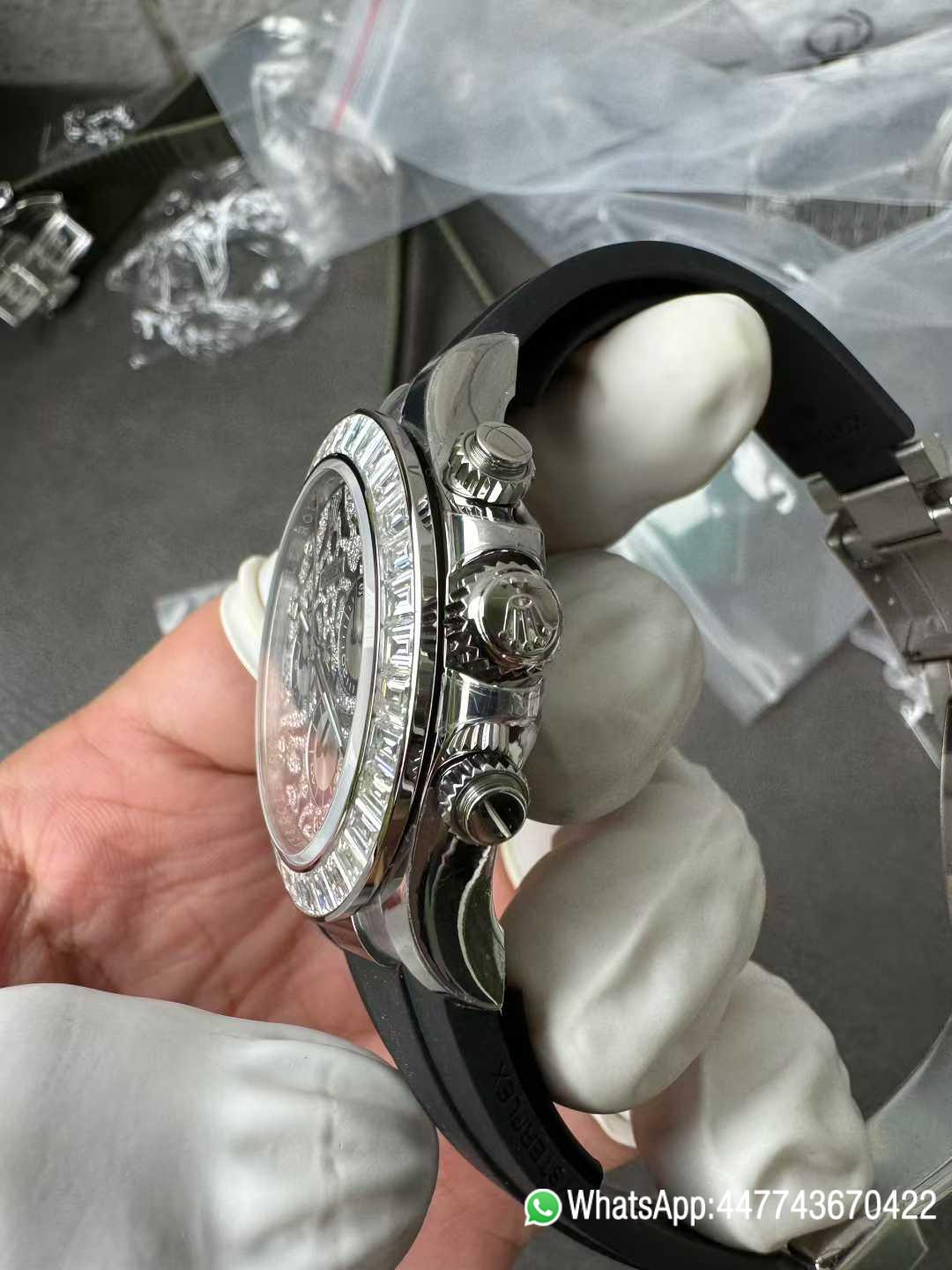 Super Clone Daytona Eye of the Tiger 116589TBR Wrapped Platinum 40mm Black Diamond Motif Dial Baguette Bezel Oysterflex Strap DD4131 Movement 06 Super Clone Daytona Eye of the Tiger 116589TBR Wrapped Platinum 40mm Black Diamond Motif Dial Baguette Bezel Oysterflex Strap DD4131 Movement 06