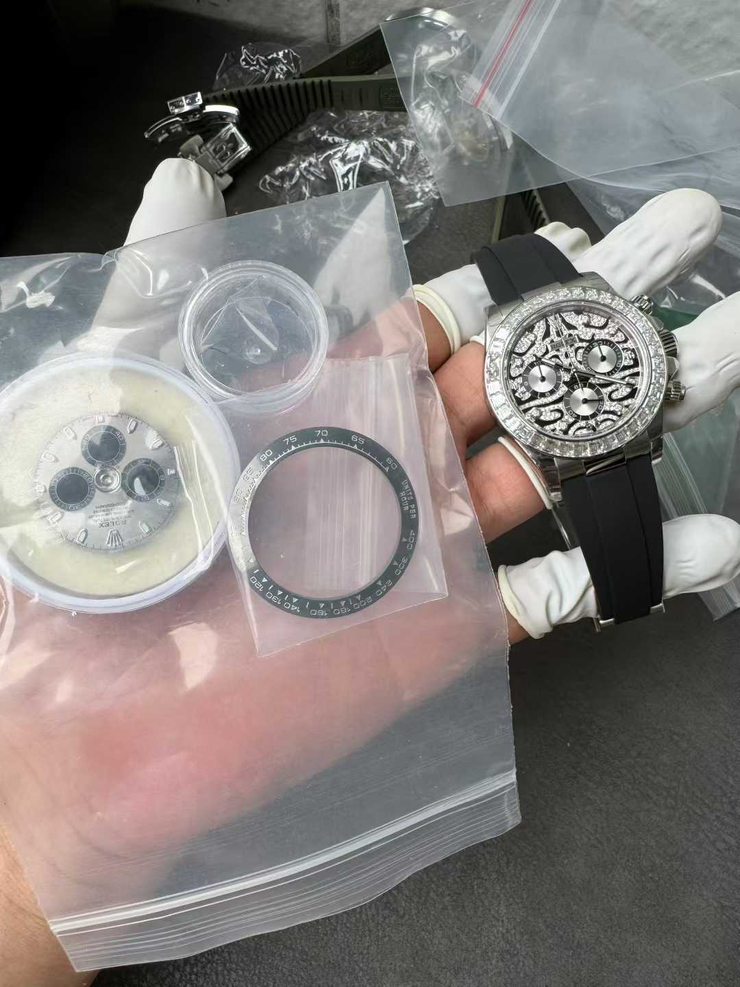 Victory Factory Daytona Eye of the Tiger 116589TBR Wrapped Platinum 40mm Black Diamond Motif Dial Baguette Bezel Oysterflex Strap DD4131 Movement 09 Clean Factory Daytona Eye of the Tiger 116589TBR Wrapped Platinum 40mm Black Diamond Motif Dial Baguette Bezel Oysterflex Strap DD4131 Movement 09