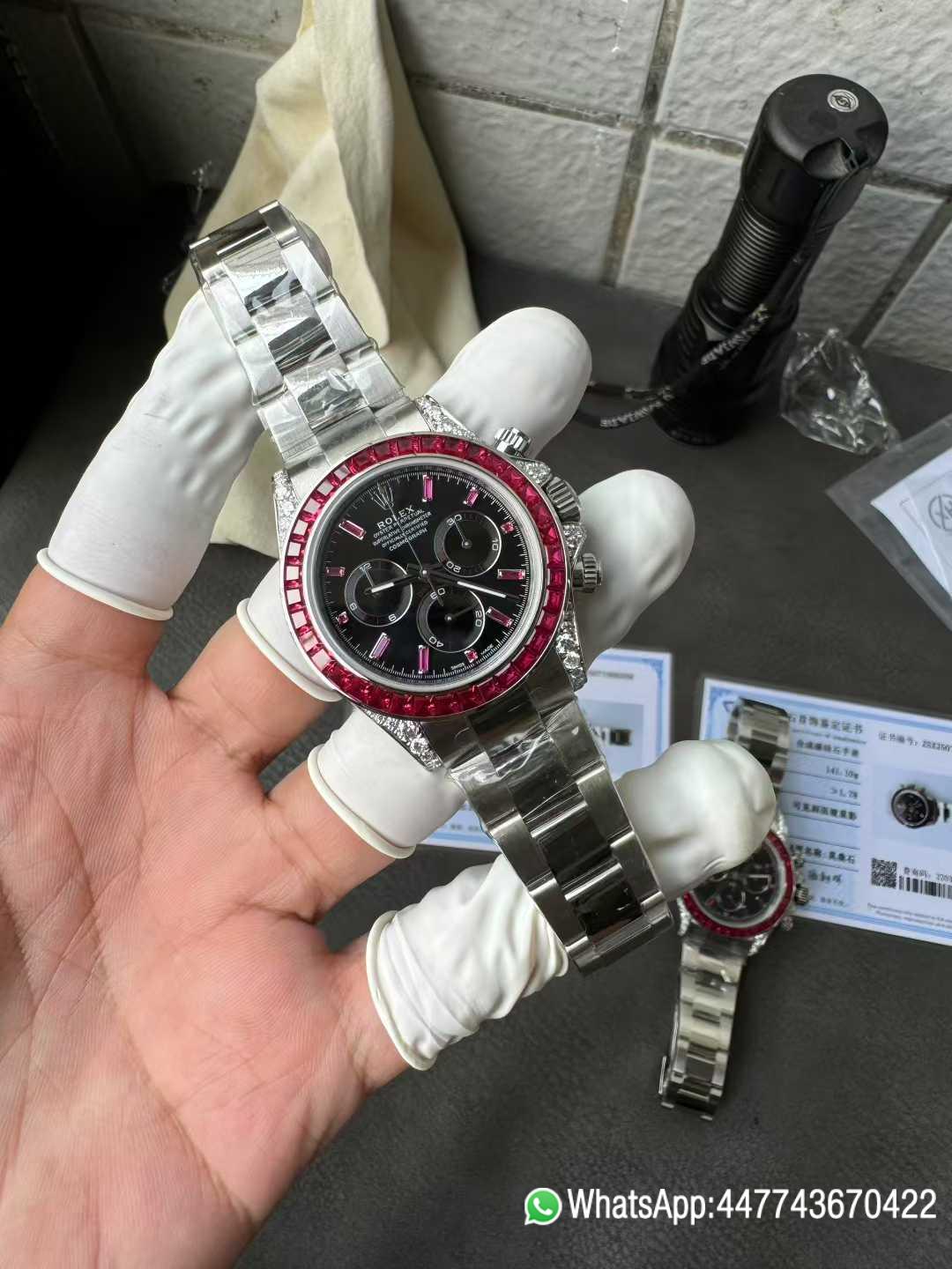 Super Clone Watch Rolex Ruby Daytona 126599TRU Black Dial Baguette Ruby Bezel TRU Daytona Gem Set DanDong 4131 Movement 03 Super Clone Watch Rolex Ruby Daytona 126599TRU Black Dial Baguette Ruby Bezel TRU Daytona Gem Set DanDong 4131 Movement 03