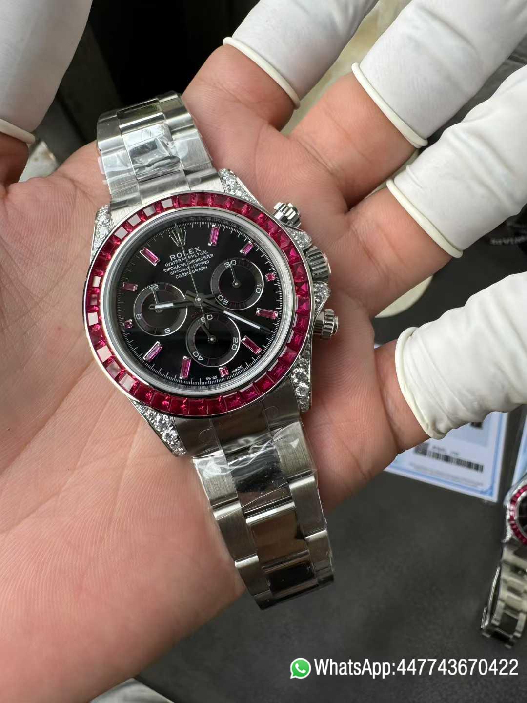 Super Clone Watch Rolex Ruby Daytona 126599TRU Black Dial Baguette Ruby Bezel TRU Daytona Gem Set DanDong 4131 Movement 04 Super Clone Watch Rolex Ruby Daytona 126599TRU Black Dial Baguette Ruby Bezel TRU Daytona Gem Set DanDong 4131 Movement 04