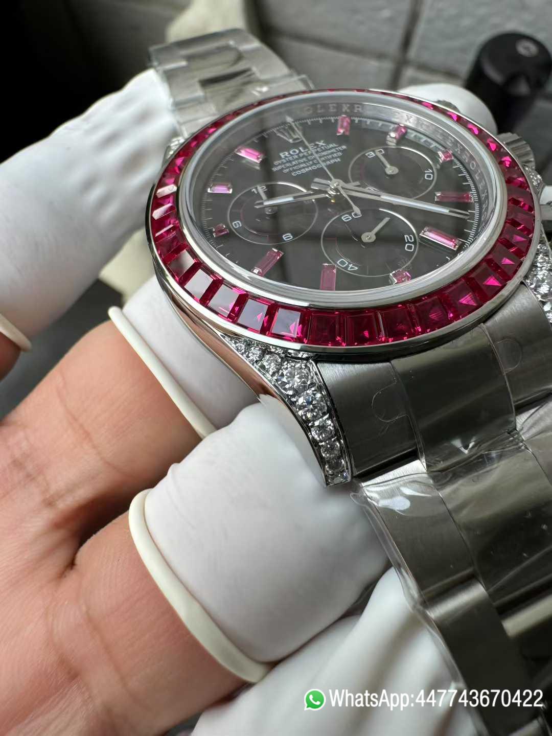 Super Clone Watch Rolex Ruby Daytona 126599TRU Black Dial Baguette Ruby Bezel TRU Daytona Gem Set DanDong 4131 Movement 05 Super Clone Watch Rolex Ruby Daytona 126599TRU Black Dial Baguette Ruby Bezel TRU Daytona Gem Set DanDong 4131 Movement 05