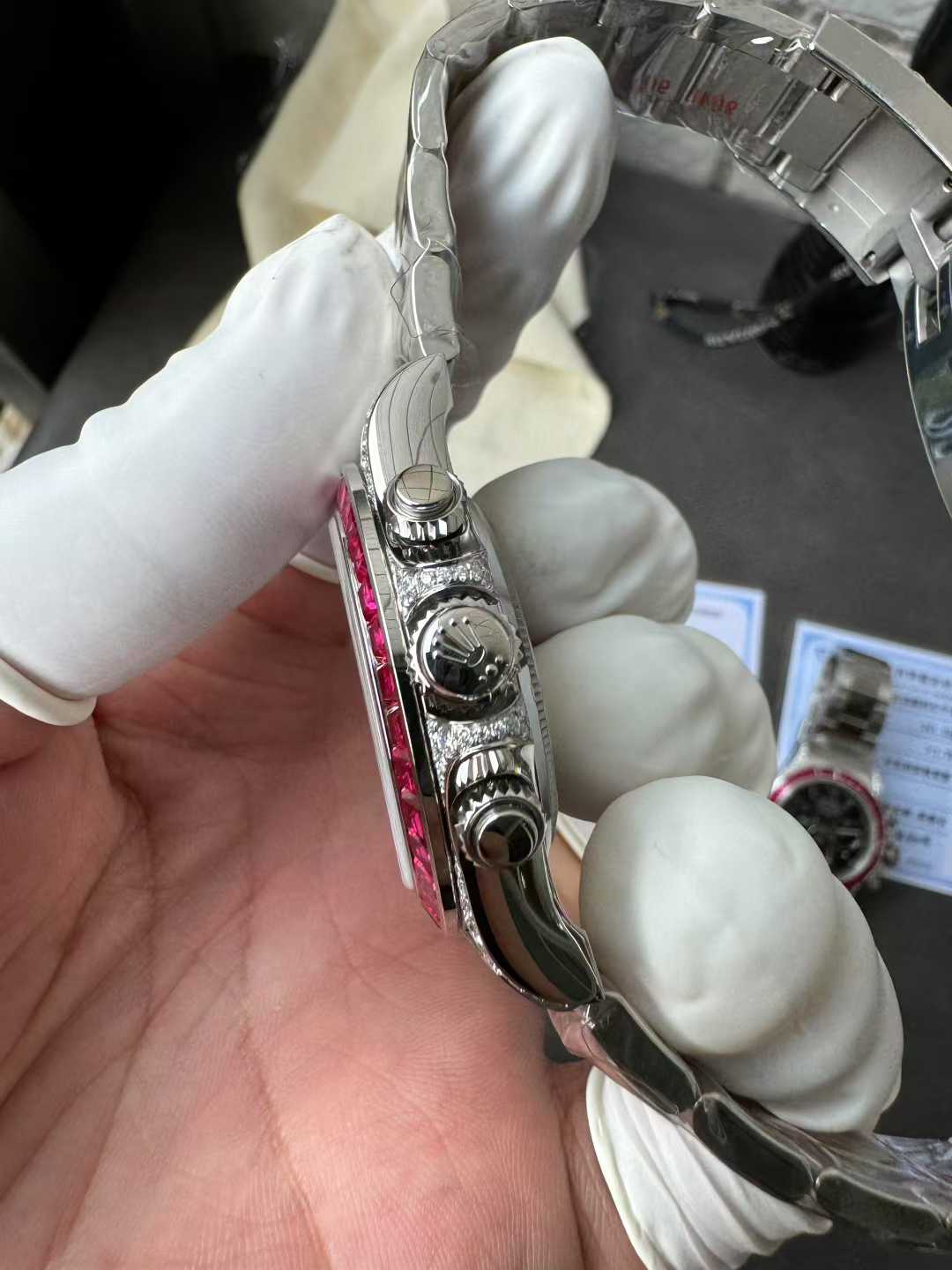 Victory Factory Watch Rolex Ruby Daytona 126599TRU Black Dial Baguette Ruby Bezel TRU Daytona Gem Set DanDong 4131 Movement 06 Clean Factory Watch Rolex Ruby Daytona 126599TRU Black Dial Baguette Ruby Bezel TRU Daytona Gem Set DanDong 4131 Movement 06