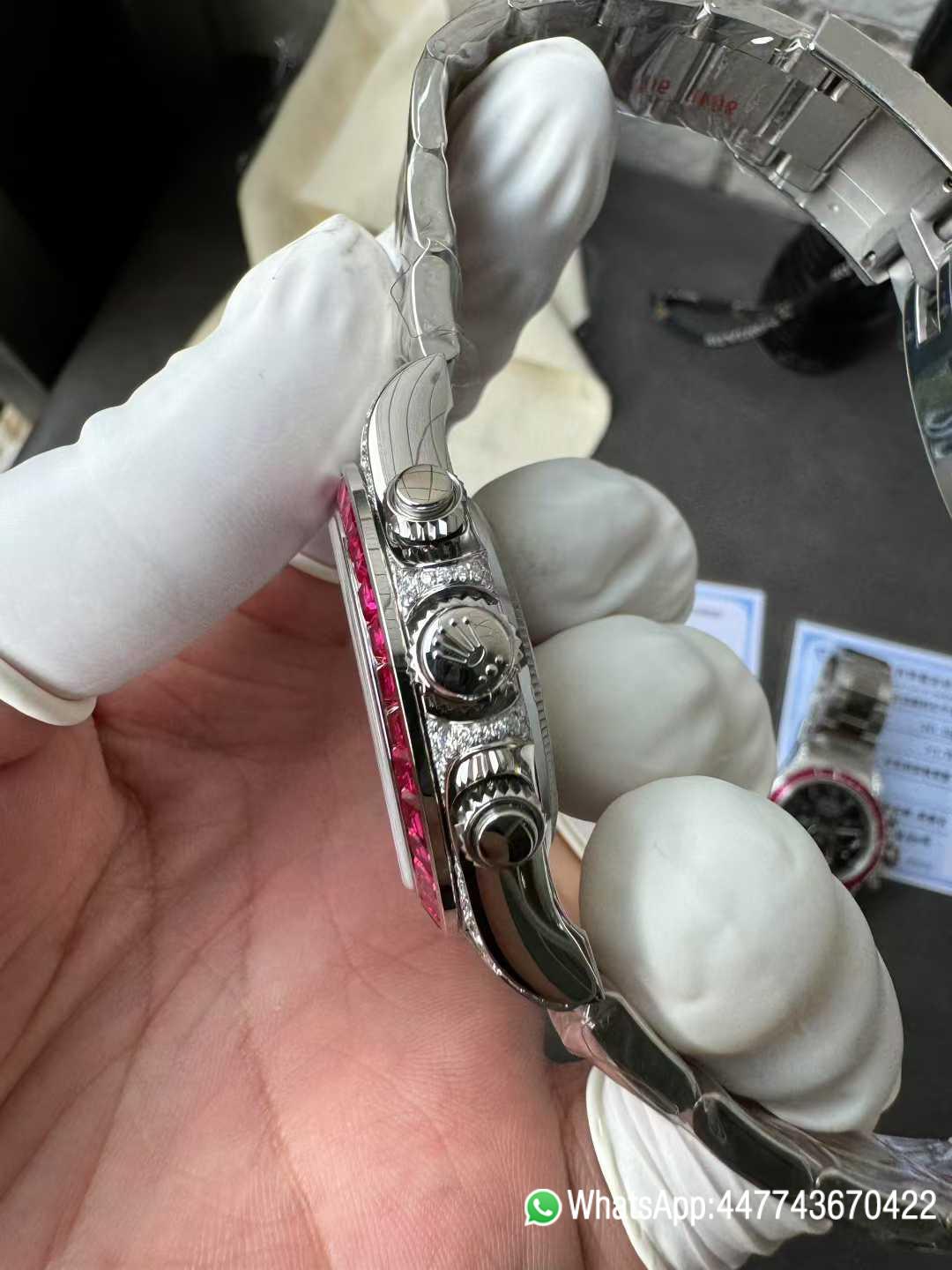 Super Clone Watch Rolex Ruby Daytona 126599TRU Black Dial Baguette Ruby Bezel TRU Daytona Gem Set DanDong 4131 Movement 06 Super Clone Watch Rolex Ruby Daytona 126599TRU Black Dial Baguette Ruby Bezel TRU Daytona Gem Set DanDong 4131 Movement 06