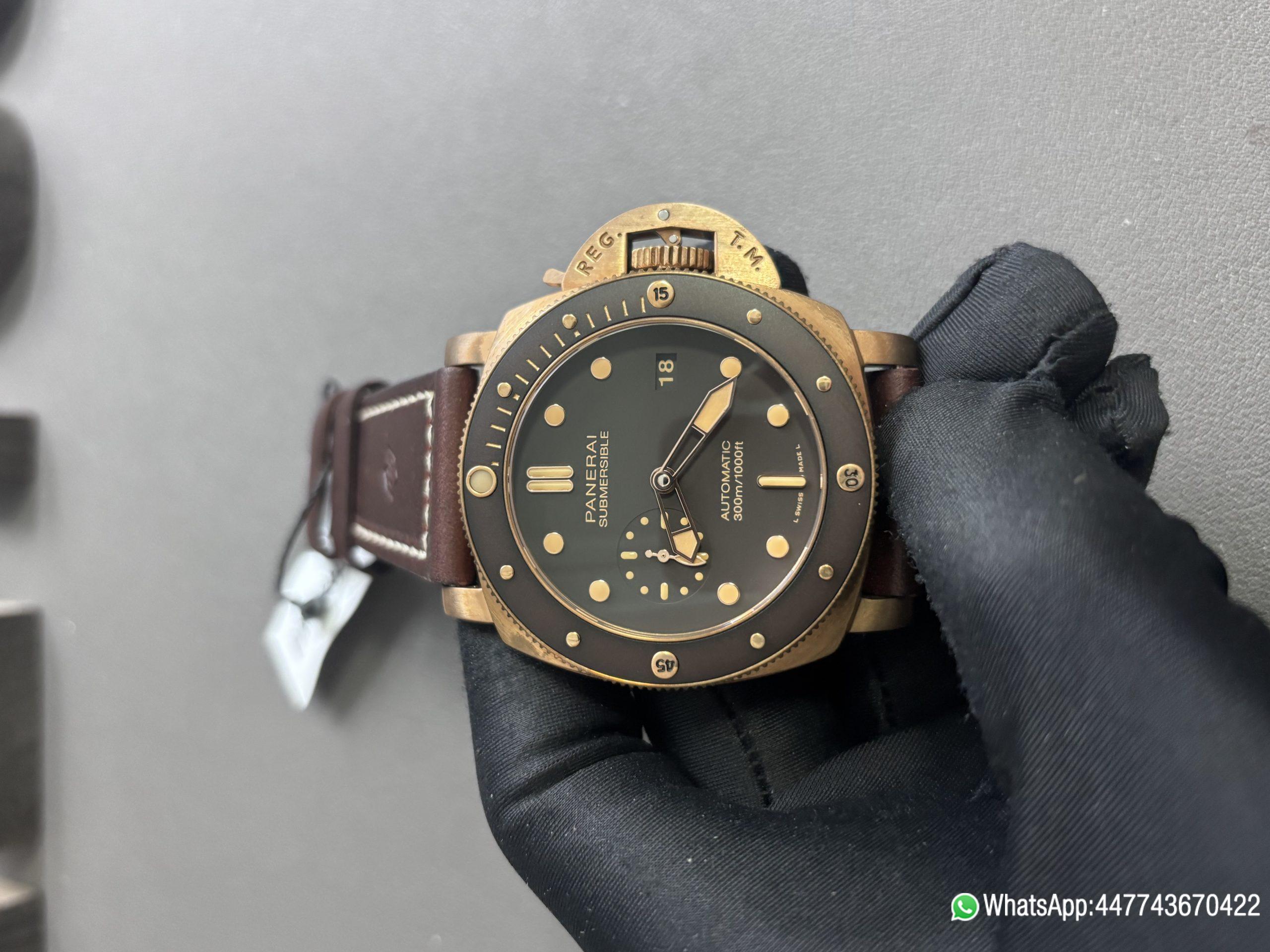 Super Clone Panerai Submersible Bronzo PAM00968 47mm Bronze case Bronze one way rotating dive bezel black ceramic bezel opening P 9010 Super Clone Automatic Movement 0