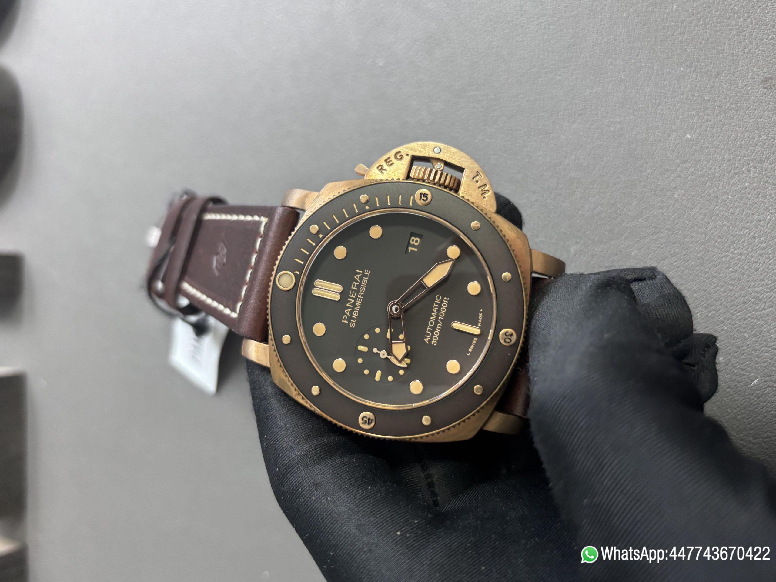Super Clone Panerai Submersible Bronzo PAM00968 47mm Bronze case Bronze one way rotating dive bezel black ceramic bezel opening P 9010 Super Clone Automatic Movement 01