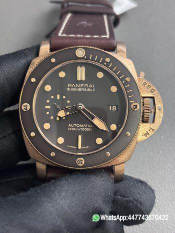 Super Clone Panerai Submersible Bronzo PAM00968 47mm Bronze case Bronze one way rotating dive bezel black ceramic bezel opening P 9010 Super Clone Automatic Movement 011