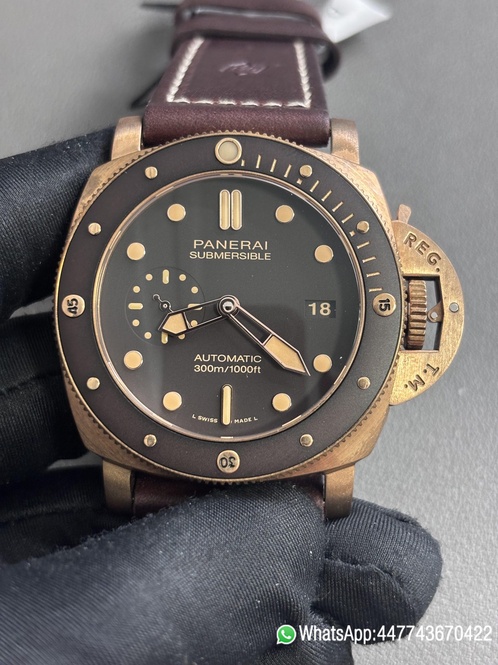 Super Clone Panerai Submersible Bronzo PAM00968 47mm Bronze case Bronze one way rotating dive bezel black ceramic bezel opening P 9010 Super Clone Automatic Movement 011 Super Clone Panerai Submersible Bronzo PAM00968 47mm Bronze case Bronze one way rotating dive bezel black ceramic bezel opening P 9010 Super Clone Automatic Movement 011