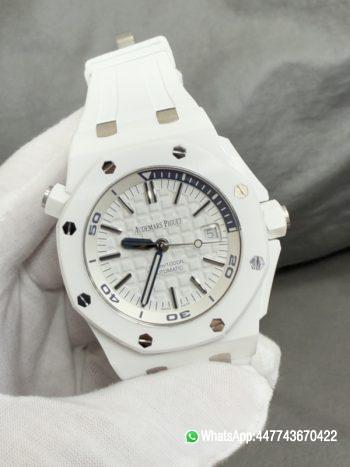 Super Clone Royal Oak Offshore Diver 15707 White Ceramic APSF Best Edition SA3120 Super Clone 007