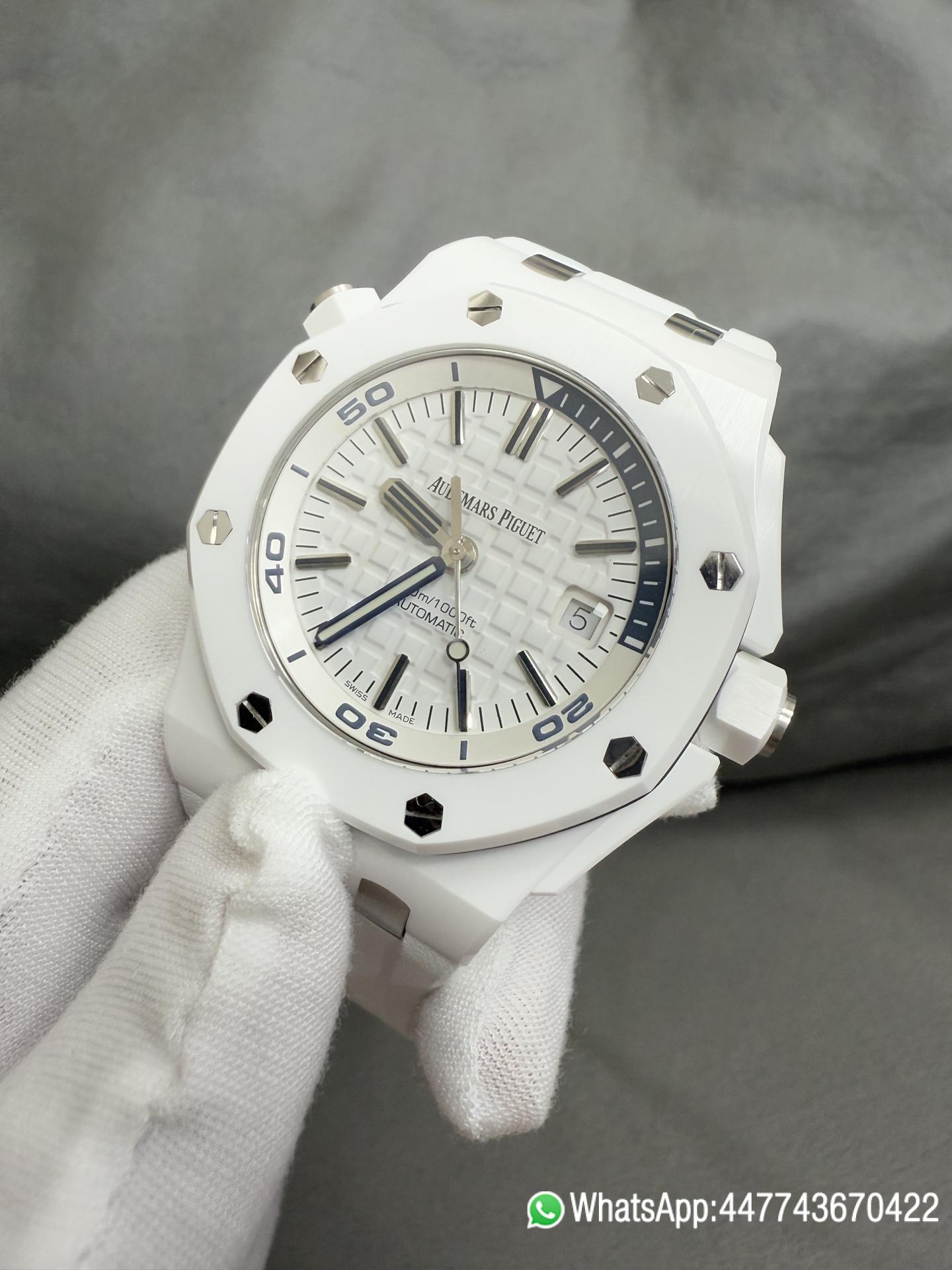 Super Clone Royal Oak Offshore Diver 15707 White Ceramic APSF Best Edition SA3120 Super Clone 02 Super Clone Royal Oak Offshore Diver 15707 White Ceramic APSF Best Edition SA3120 Super Clone 02
