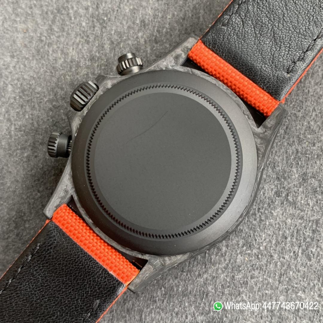 Super Clone WWF Rolex Cosmograph Daytona DIW Carbon Orange Edition 40mm Forged carbon fiber case Tachymeter Bezel Carbon Texture Dial and Asia 7750 chronograph movement 05 Super Clone WWF Rolex Cosmograph Daytona DIW Carbon Orange Edition 40mm Forged carbon fiber case Tachymeter Bezel Carbon Texture Dial and Asia 7750 chronograph movement 05