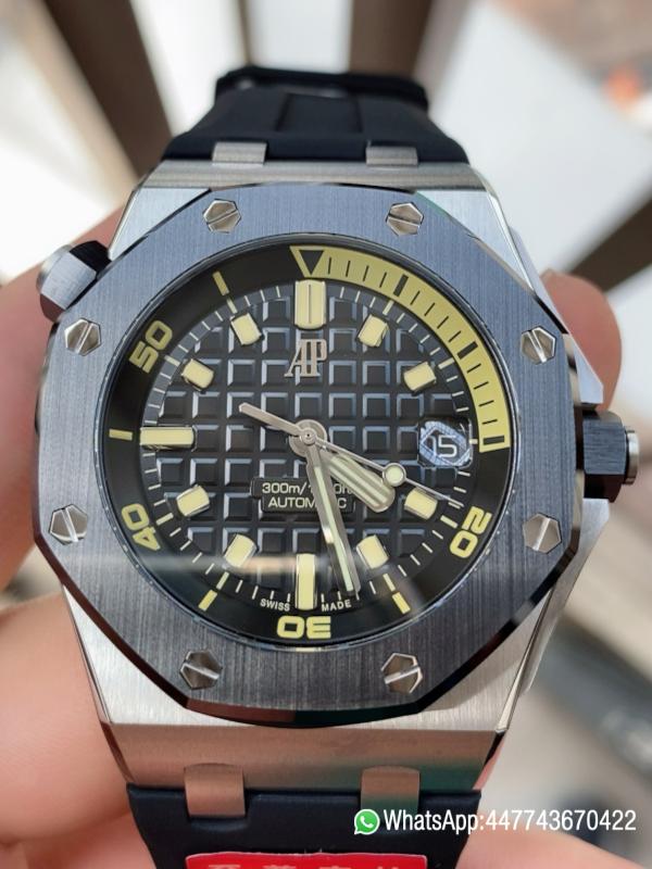 Super Clone Watch Royal Oak Offshore Diver 15720 Black Ceramic Bezel SS APF 11 Best Edition Black Dial on Black Rubber Strap A4308 0 Super Clone Watch Royal Oak Offshore Diver 15720 Black Ceramic Bezel SS APF 11 Best Edition Black Dial on Black Rubber Strap A4308 0