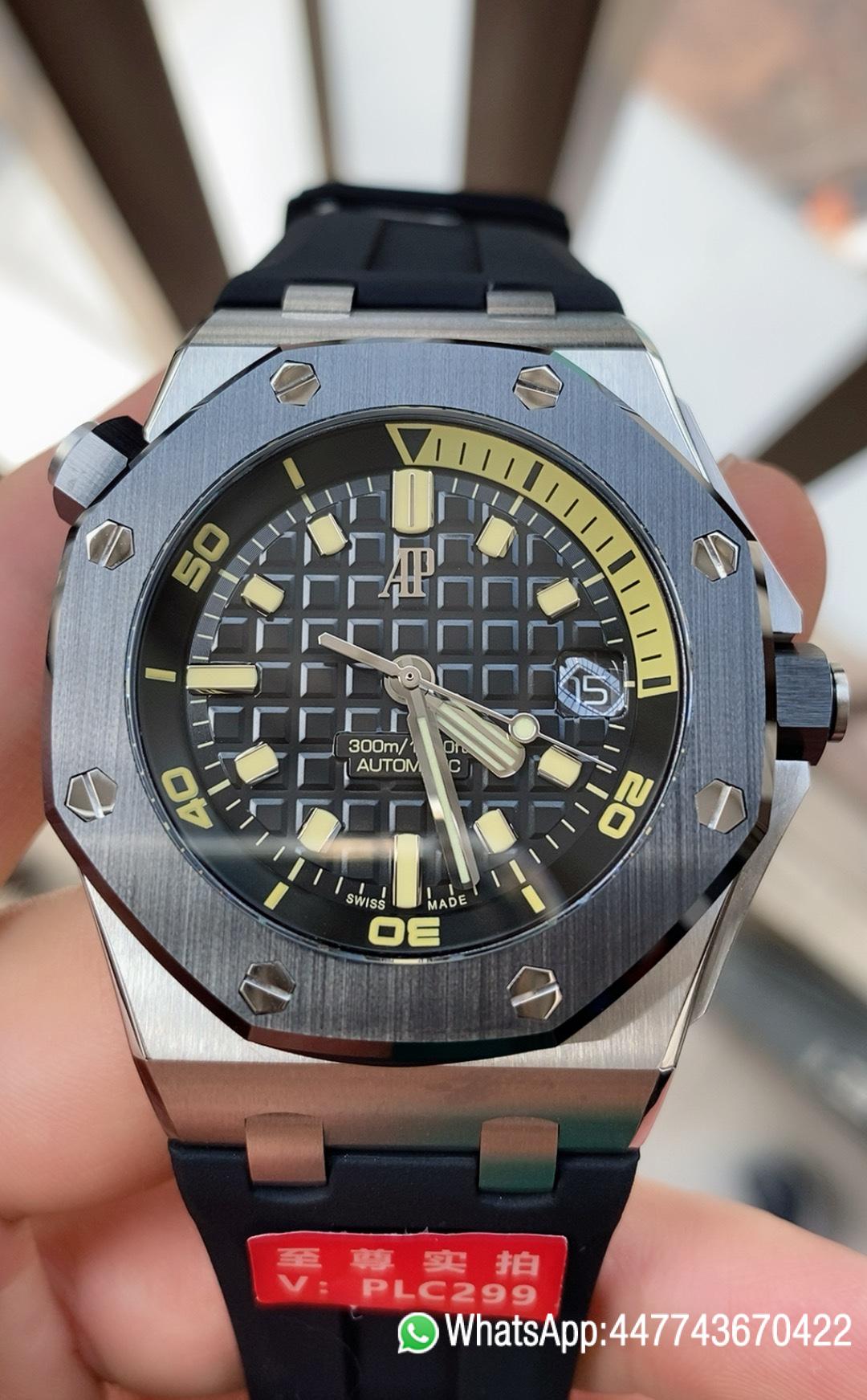 Super Clone Watch Royal Oak Offshore Diver 15720 Black Ceramic Bezel SS APF 11 Best Edition Black Dial on Black Rubber Strap A4308 01 Super Clone Watch Royal Oak Offshore Diver 15720 Black Ceramic Bezel SS APF 11 Best Edition Black Dial on Black Rubber Strap A4308 01