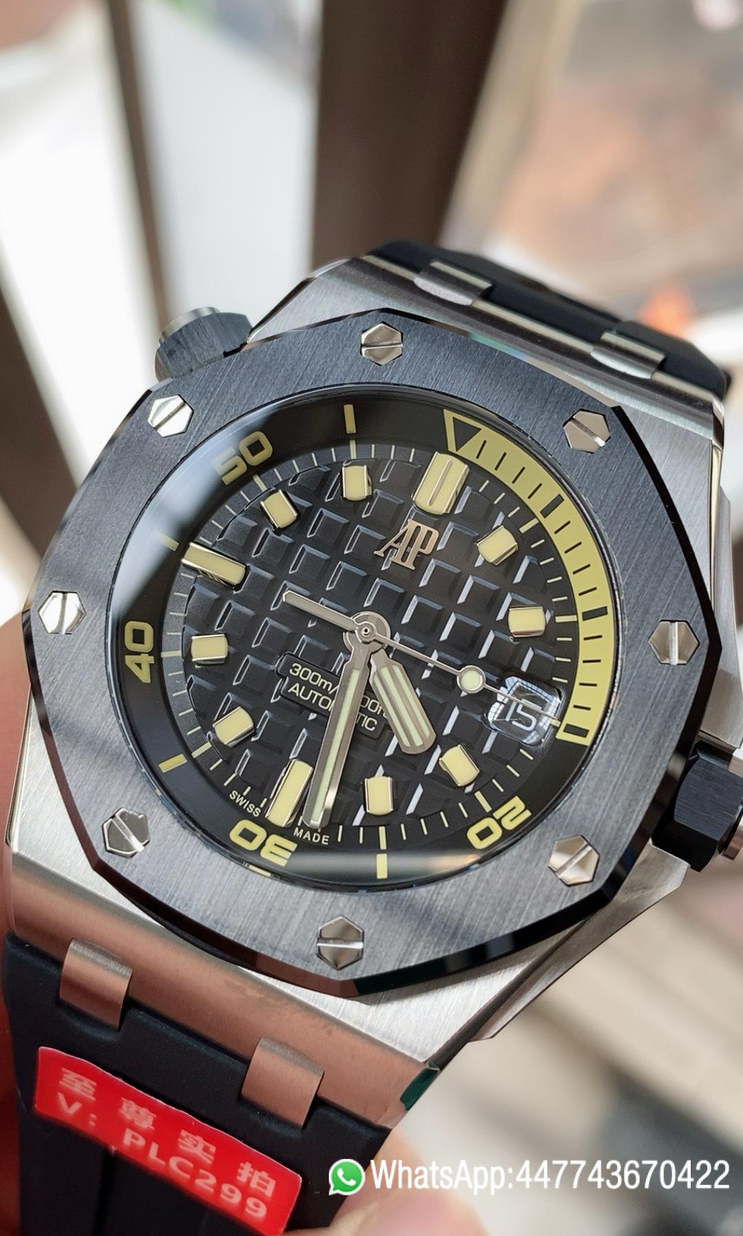 Super Clone Watch Royal Oak Offshore Diver 15720 Black Ceramic Bezel SS APF 11 Best Edition Black Dial on Black Rubber Strap A4308 03 Super Clone Watch Royal Oak Offshore Diver 15720 Black Ceramic Bezel SS APF 11 Best Edition Black Dial on Black Rubber Strap A4308 03