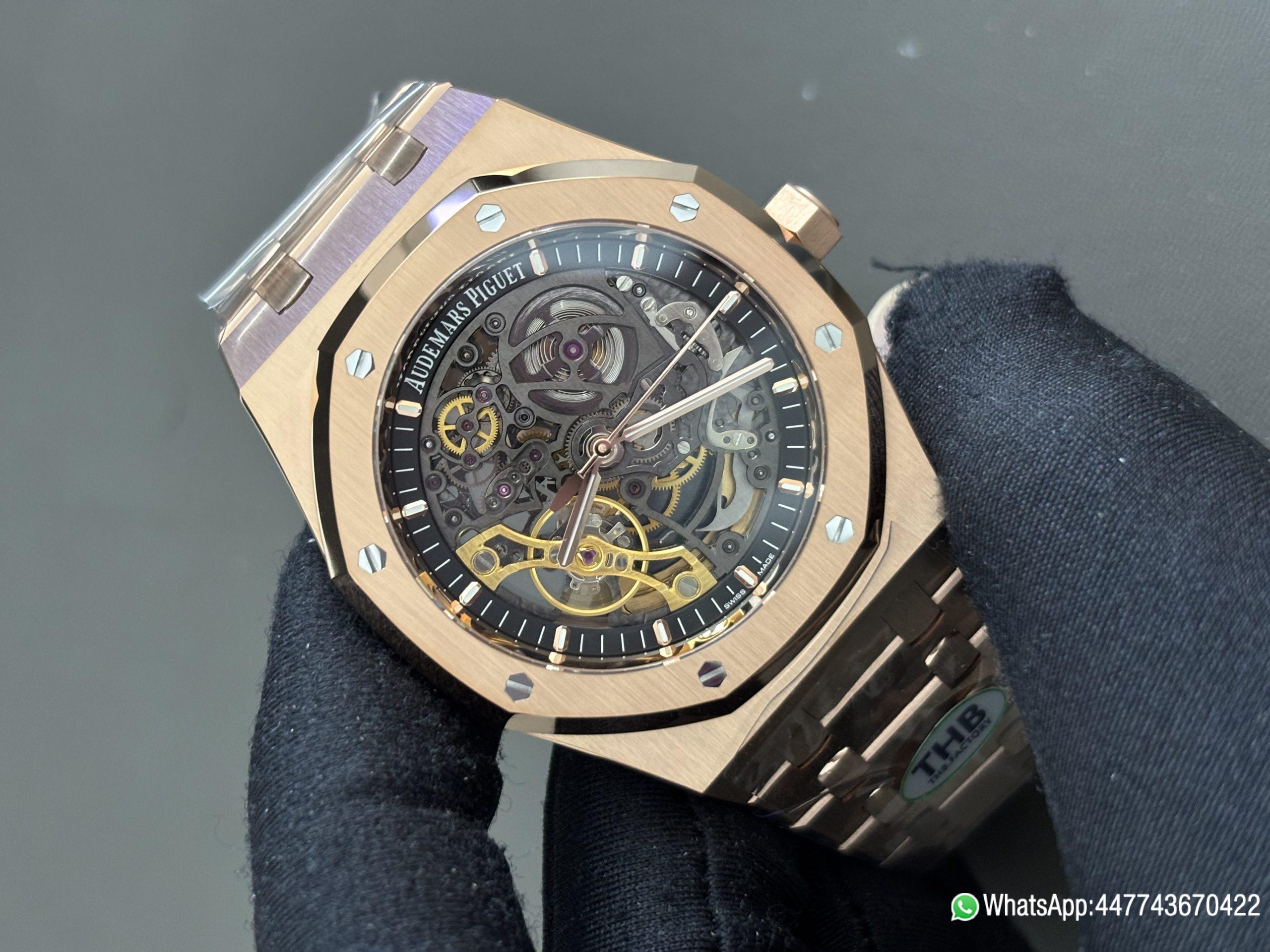 Super Clone Watch THB Royal Oak Double Balance Wheel Openworked 15407OR 41mm Skeleton Dial 18K Rose Gold Plated Solid Stainless Steel 316F 04 Super Clone Watch THB Royal Oak Double Balance Wheel Openworked 15407OR 41mm Skeleton Dial 18K Rose Gold Plated Solid Stainless Steel 316F 04