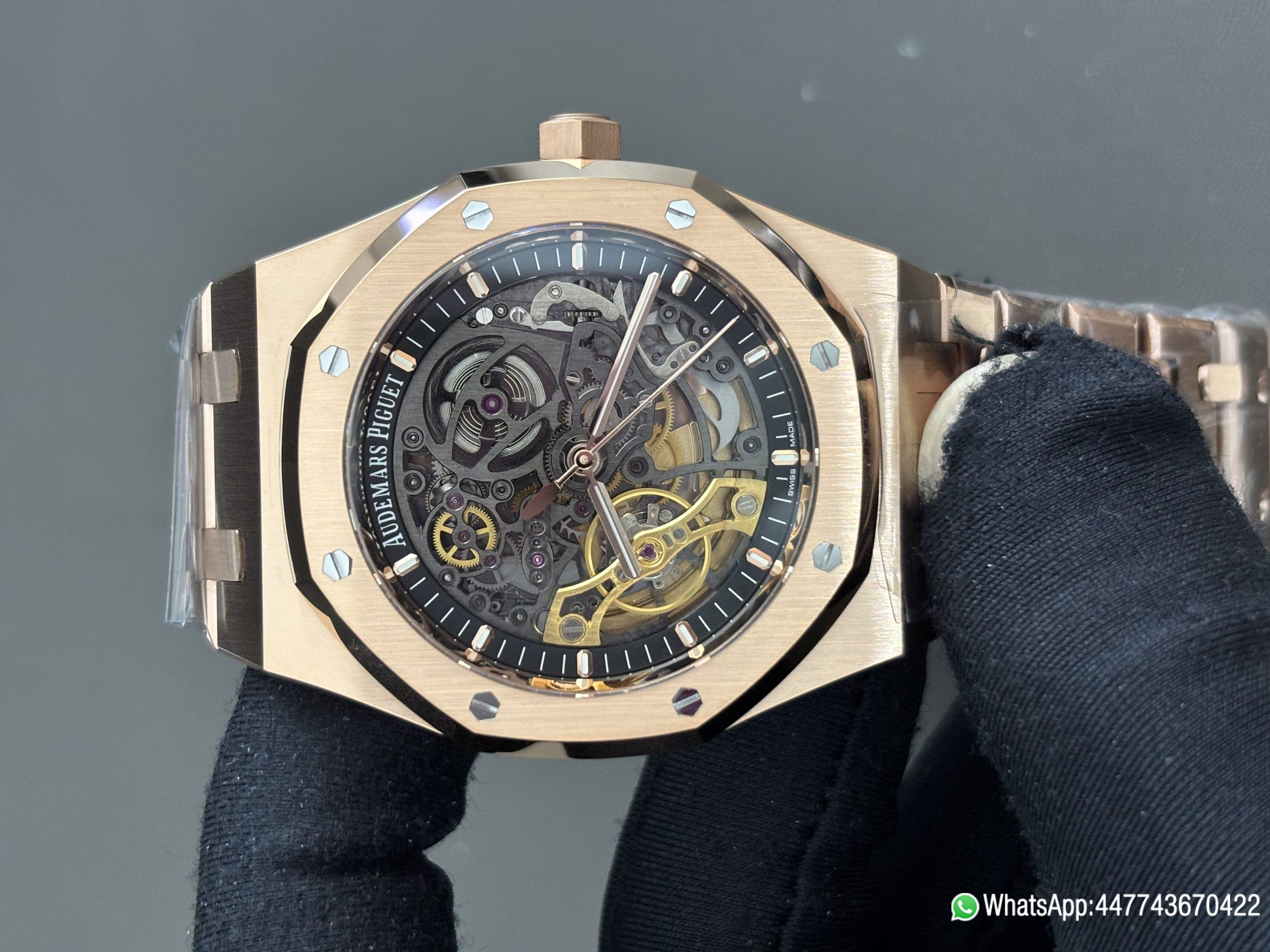 Super Clone Watch THB Royal Oak Double Balance Wheel Openworked 15407OR 41mm Skeleton Dial 18K Rose Gold Plated Solid Stainless Steel 316F 05 Super Clone Watch THB Royal Oak Double Balance Wheel Openworked 15407OR 41mm Skeleton Dial 18K Rose Gold Plated Solid Stainless Steel 316F 05
