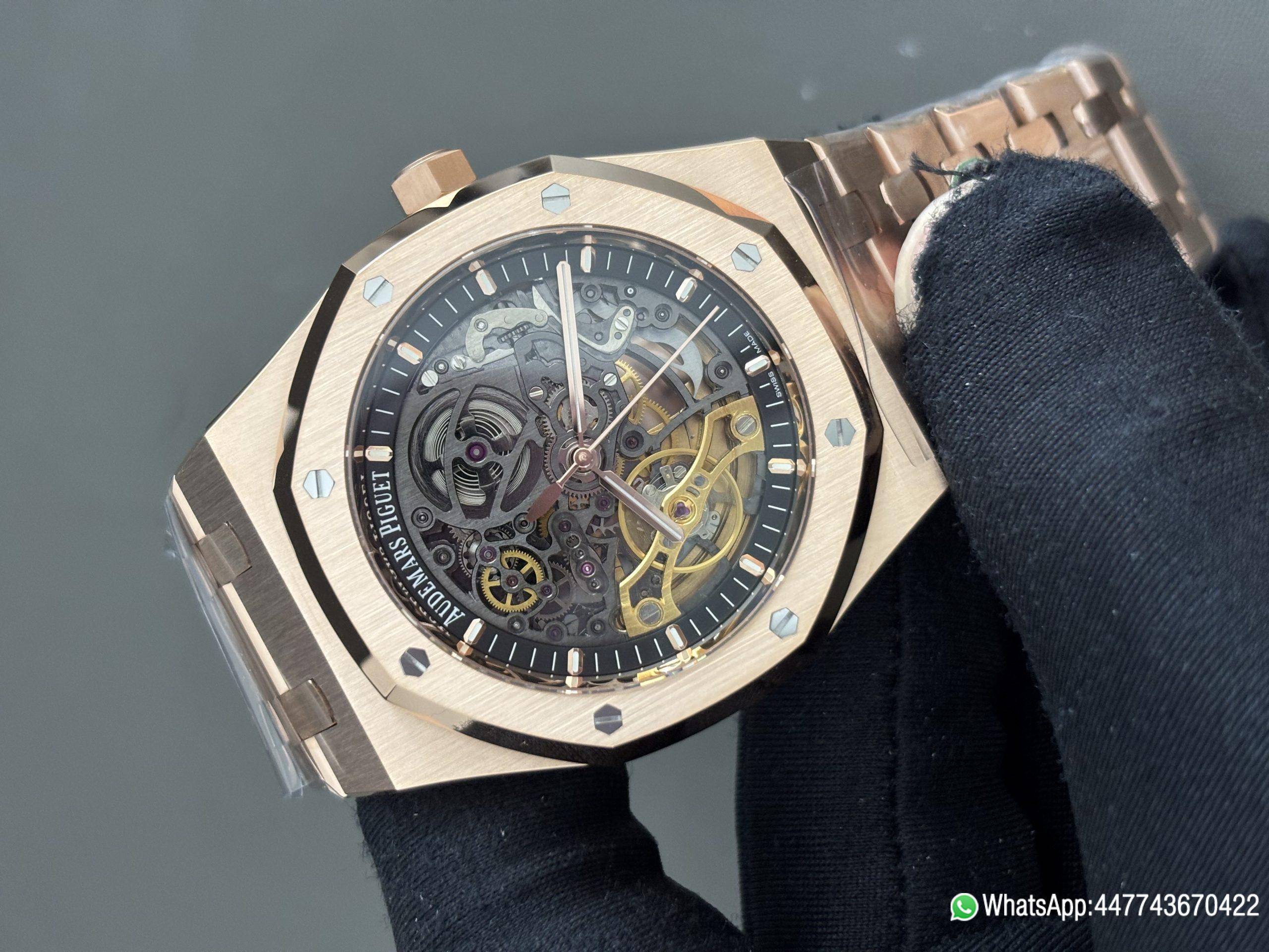 Super Clone Watch THB Royal Oak Double Balance Wheel Openworked 15407OR 41mm Skeleton Dial 18K Rose Gold Plated Solid Stainless Steel 316F 06